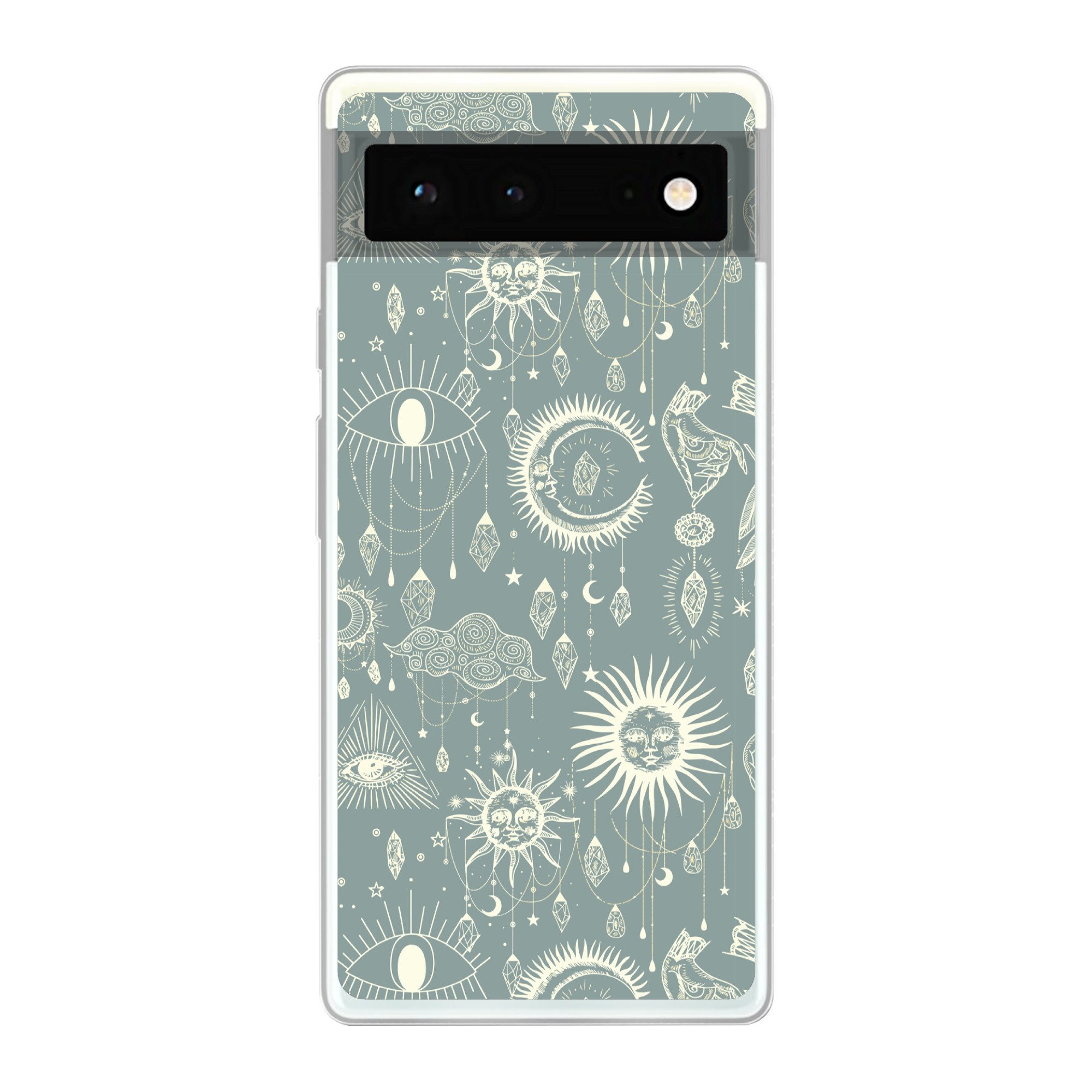 MuchoWow Handyhülle für Google Pixel 6 Boho - Druck - Blau - Sonne - Augen - Zen, Handy Case, Silikon, Bumper Case Dünn