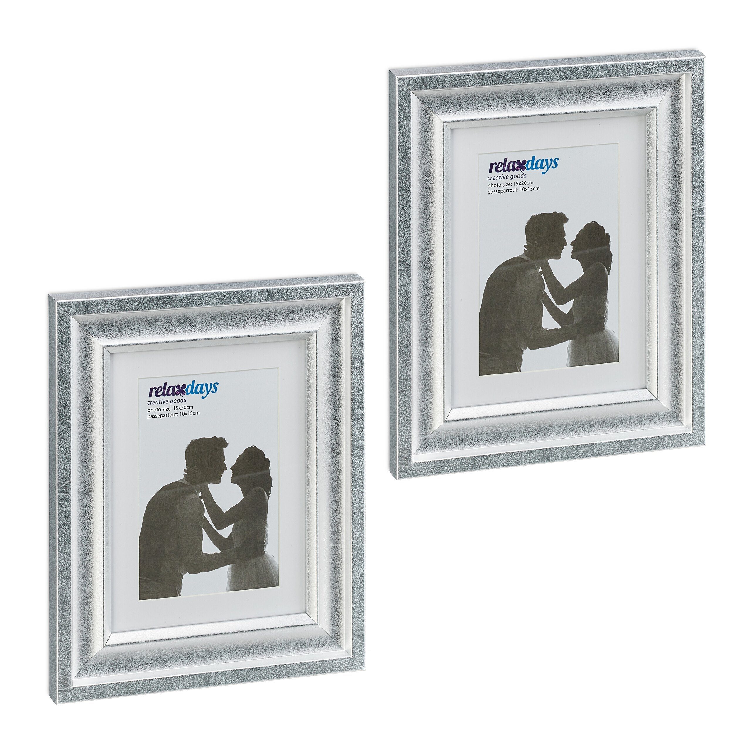 Bilderrahmen Bilderrahmen-Set 15x20 cm relaxdays 2er Silber Set,