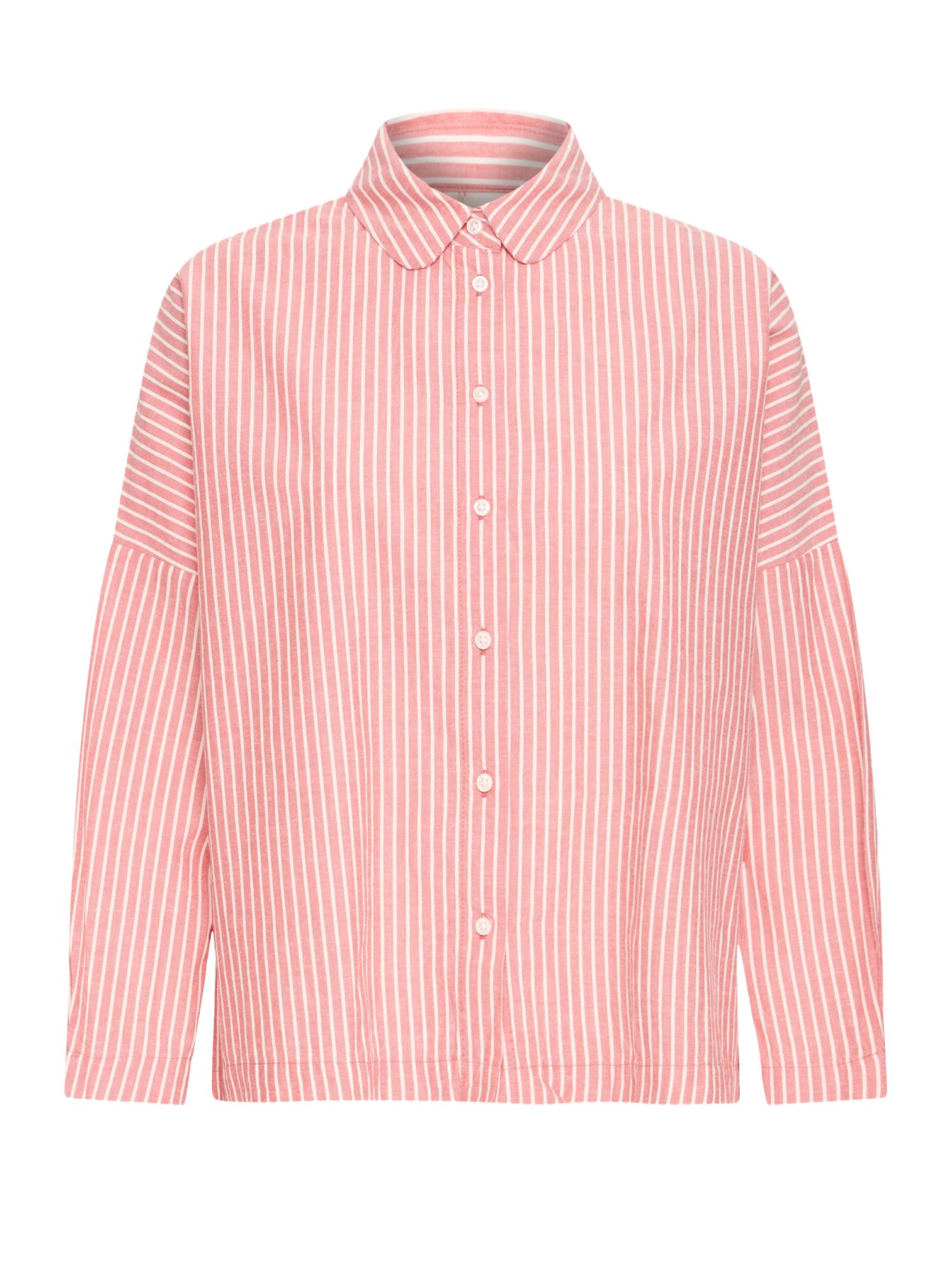 ICHI Langarmbluse rosa,Casual,Baumwolle,Gestreift,Hemdblusenkragen,Lang,Regular Fit