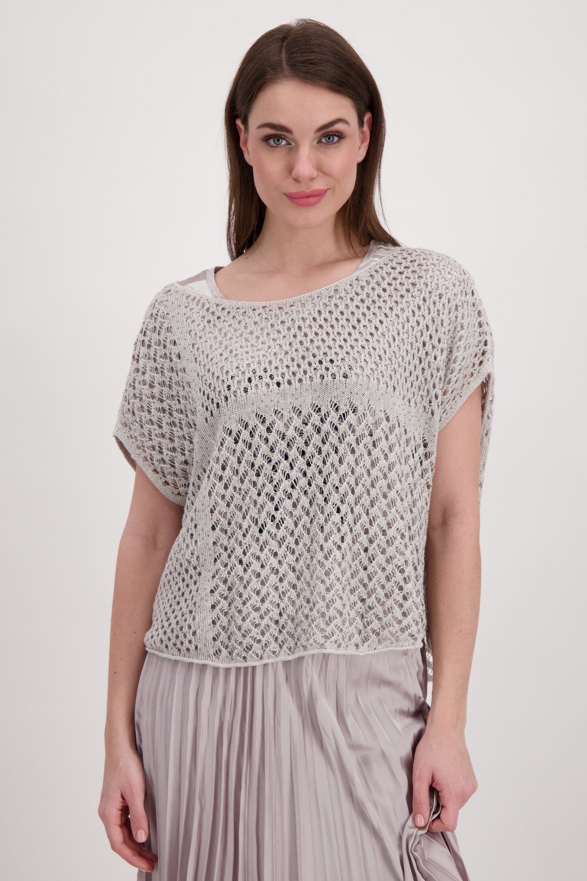 Monari Poncho Kurzarm Poncho mit Ajourmuster