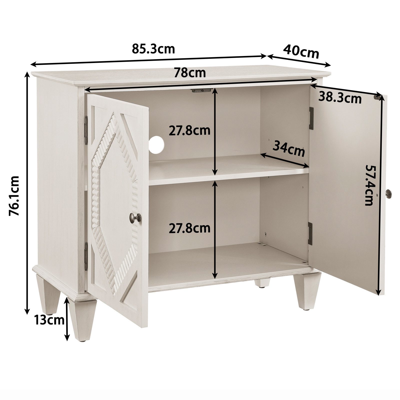 Celya Sideboard Vitrinen aus Holz mit Stauraum und verstellbaren Einlegeboden (mit geometrischen Akzenten und 2 Tür)