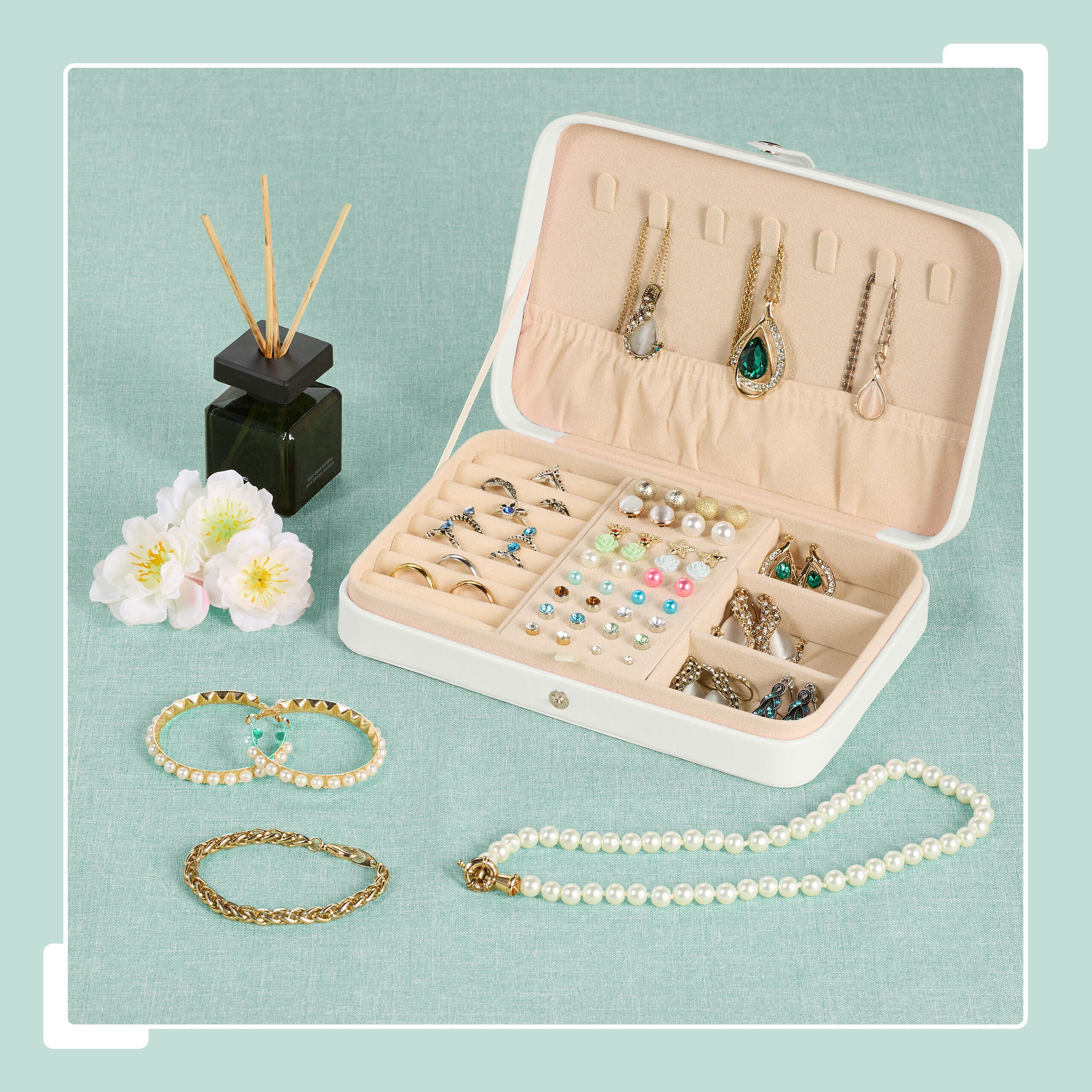 relaxdays Schmuckkasten Schmuckkästchen für Reisen, weiß