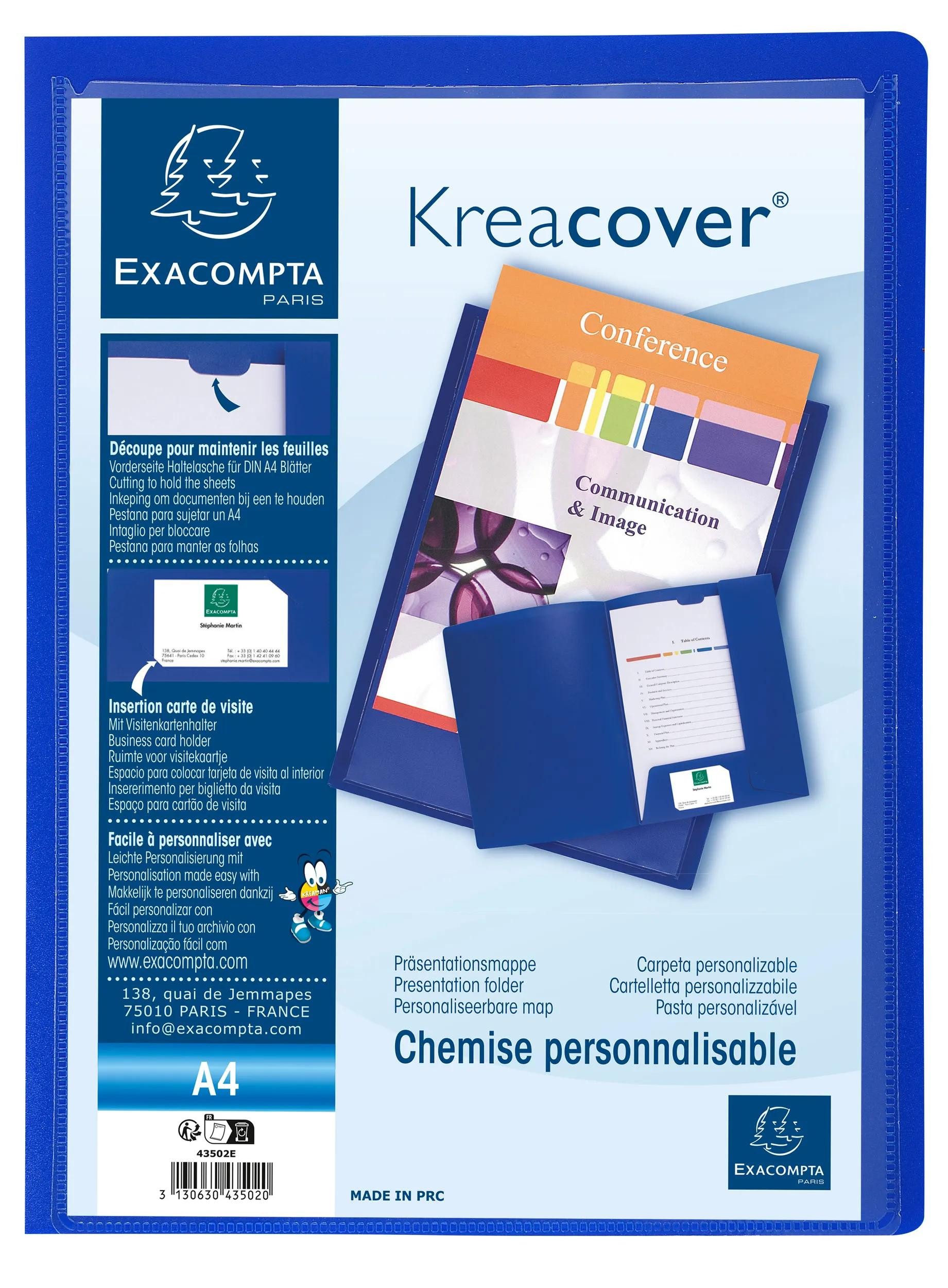 EXACOMPTA Konferenzmappe 30x Präsentationsmappe aus PP, für Format A4, Kreacover, Blau, 43502E, Paräsentationsmappen Personalisierbar