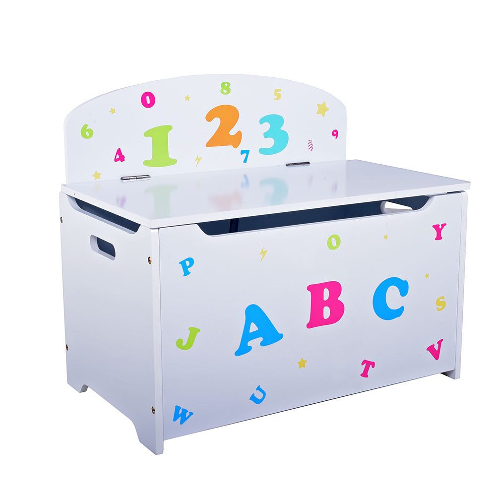 Harms Import Sitzbank, Kinder Truhenbank Sitzbank 2 in 1 Spielzeugkiste weiß bunt 60 x 53 cm