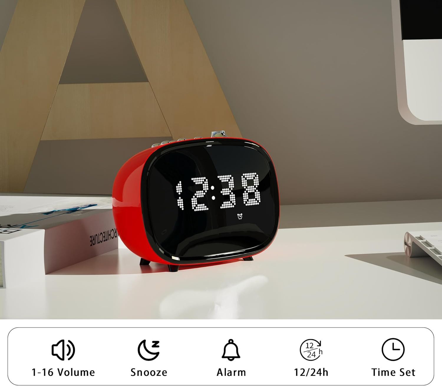 iTOMA Radiowecker Retro-Wecker Bluetooth LED, AUX TF-Slot Vintage-Uhr Zuhause Büro Bluetooth, TF-Kartensteckplatz, AUX-Anschluss, Freisprecheinrichtung