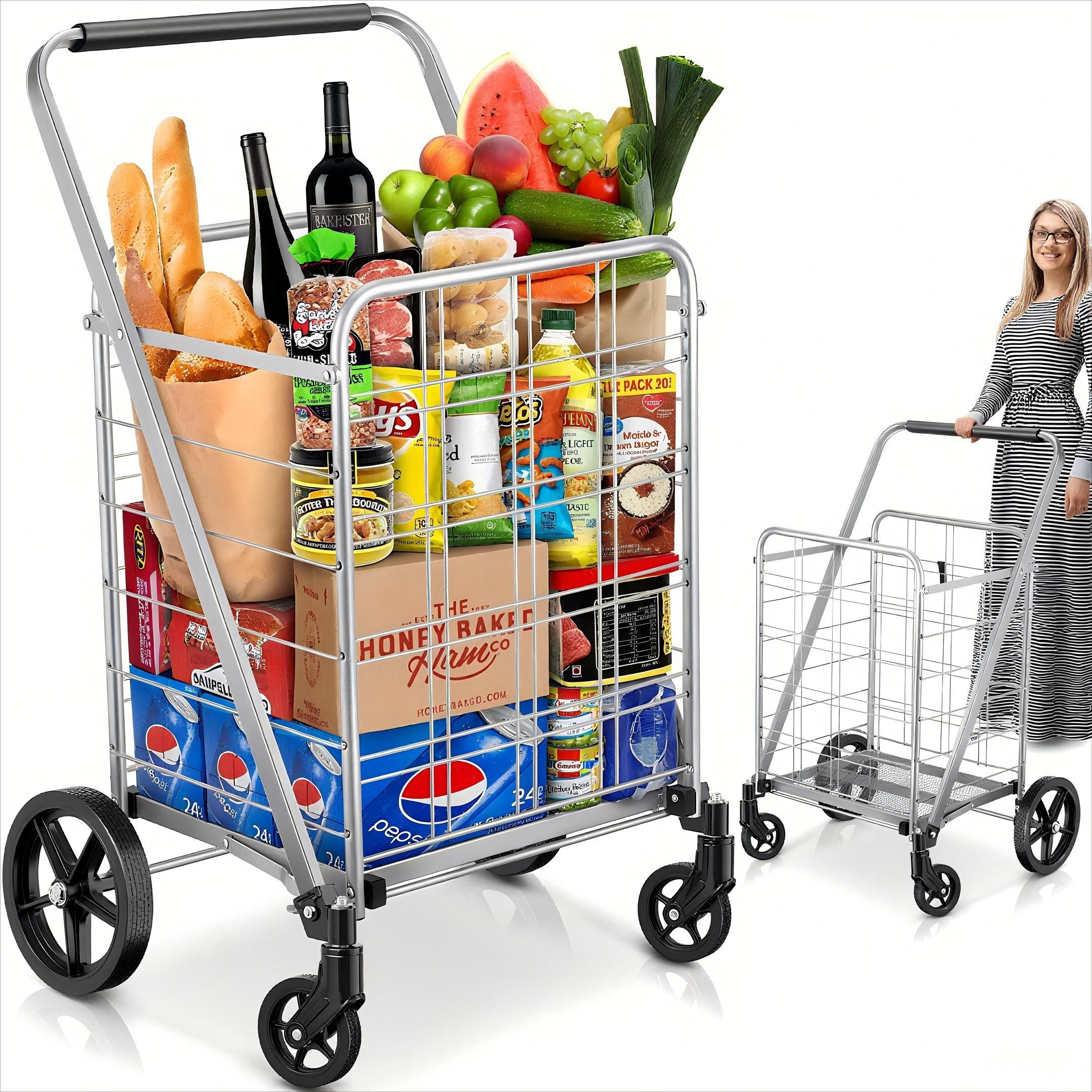 POPOLIC Einkaufstrolley flach zusammenklappbarer Einkaufswagen mit 360° dre günstig online kaufen