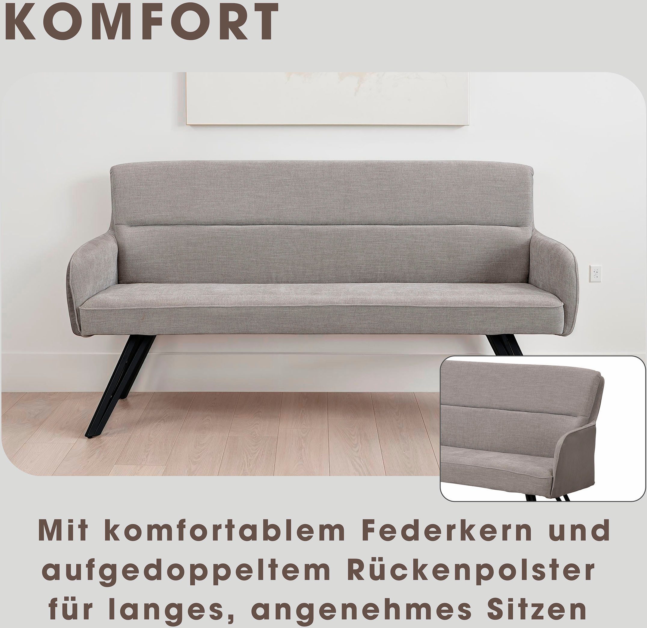 byLIVING Sitzbank Tino (1-St), mit Federkernpolsterung in 140 oder 160cm, hochwertige Polsterbezüge