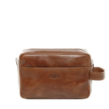 SID & VAIN Kulturbeutel Leder Kulturtasche Unisex SIMON, Waschbeutel Echtleder für Damen & Herren, Kosmetiktasche hellbraun