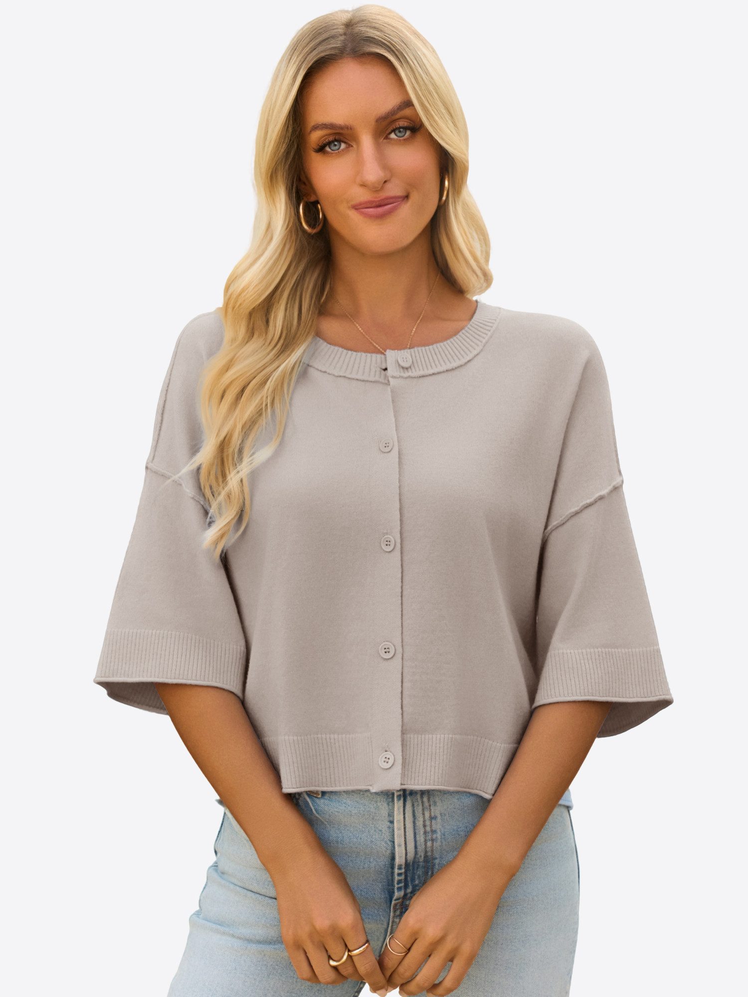 Imily Bela Strickjacke Damen Kurze Strickjacke (Packung, 1-tlg., 1per-Pack) mit Knöpfen