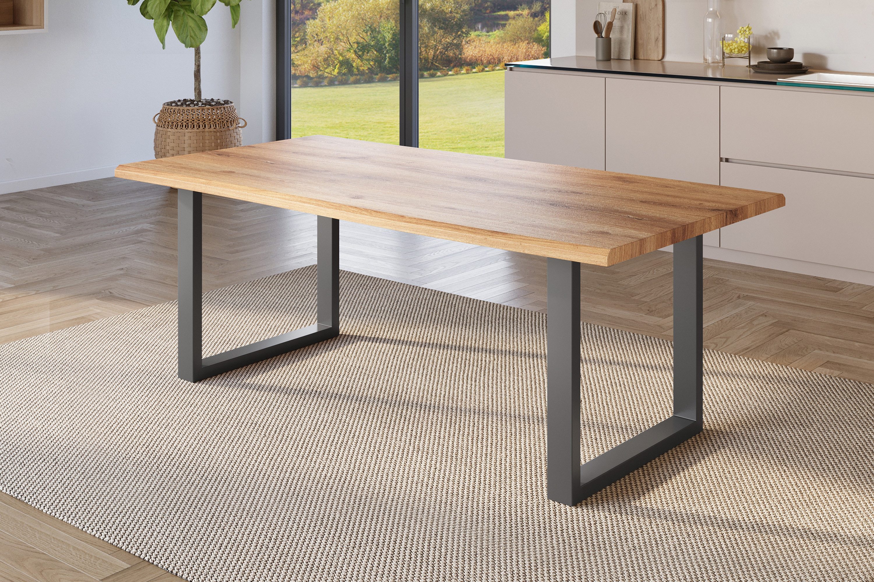 SAM® Esstisch Thoran, Holz-Optik Wildeiche, U-Metallgestell, Baumkante günstig online kaufen