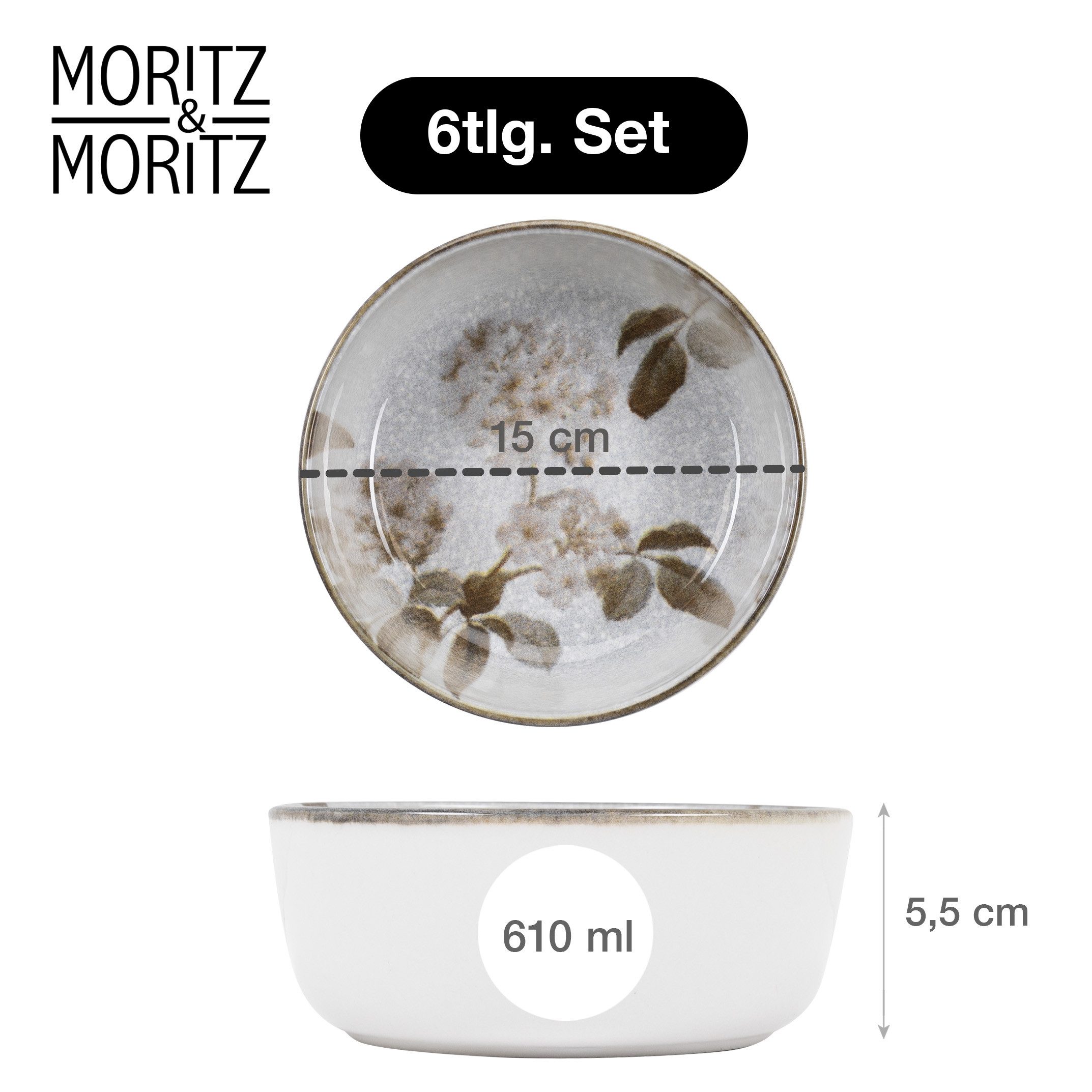 Moritz & Moritz Dessertschale BLOSSOM Müslischalen 6er Set, Porzellan, (Set, 6-tlg), Müslibowls für 6 Personen