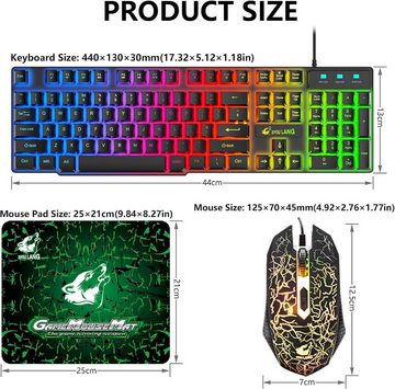 CROSS ZEBRA 104 Tasten Rainbow Backlit UK Layout Tastatur- und Maus-Set, Mit 7.1 Surround Sound RGB Leichte Waben für PS4 Xbox(Need Adapter)