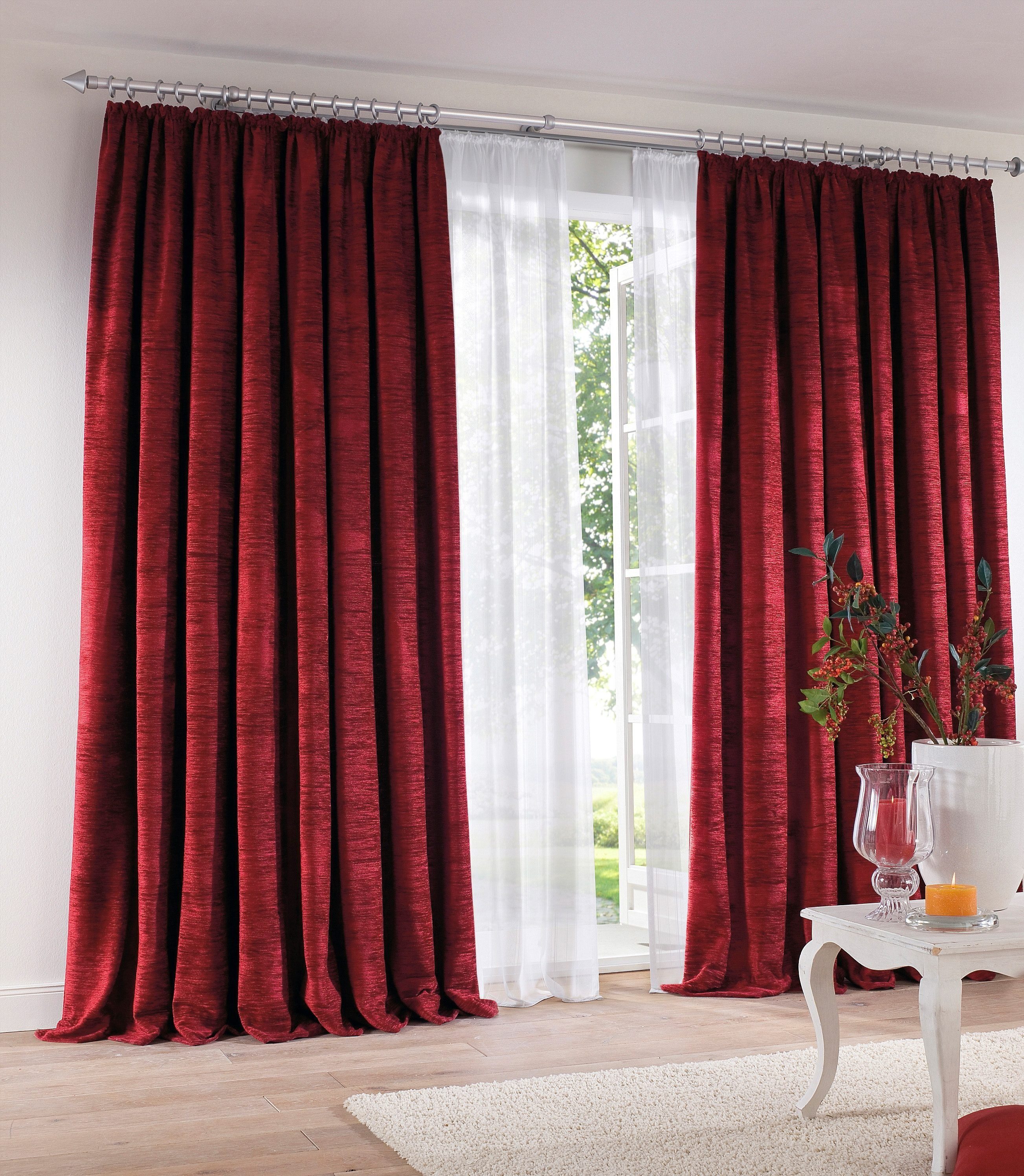 Vorhang Trondheim 234 g/m², Wirth, Chenille rot (1 blickdicht, St), Ösen