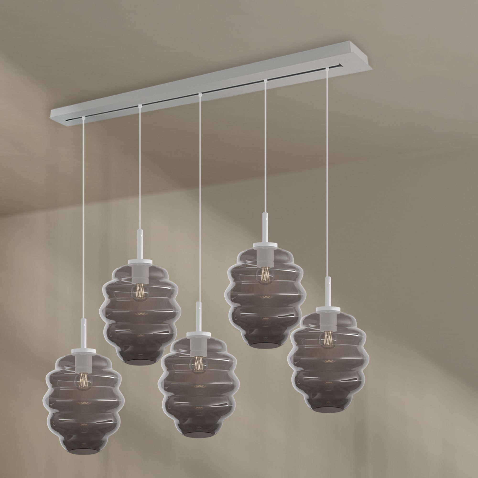s.luce Pendelleuchte Echos Esstischleuchte 5-flg 160cm Baldachin Ø 25cm Rauch