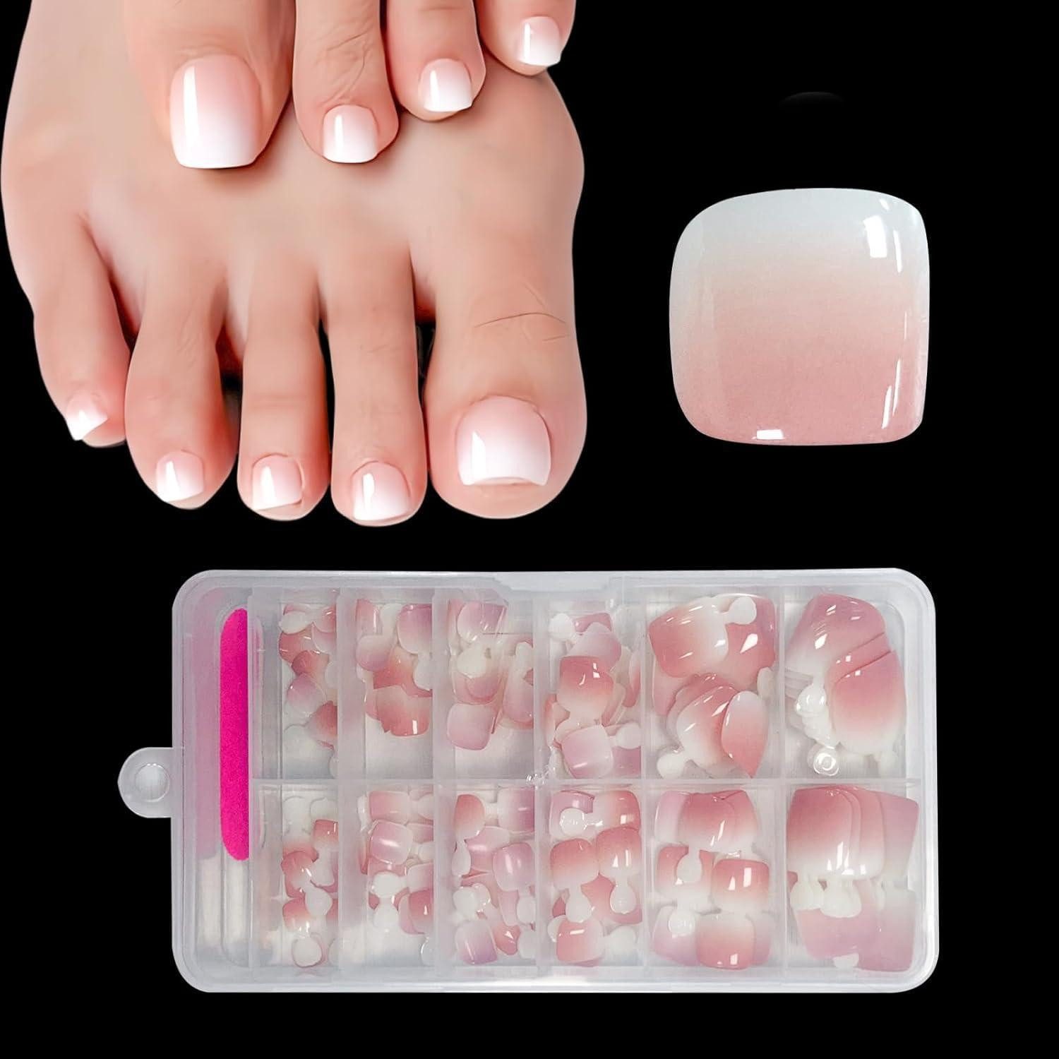 LuxusKollektion Kunstfingernägel Falsche Fußnägel Press on Kurz Acryl 120 Stück Rosa Toenail-Gradient