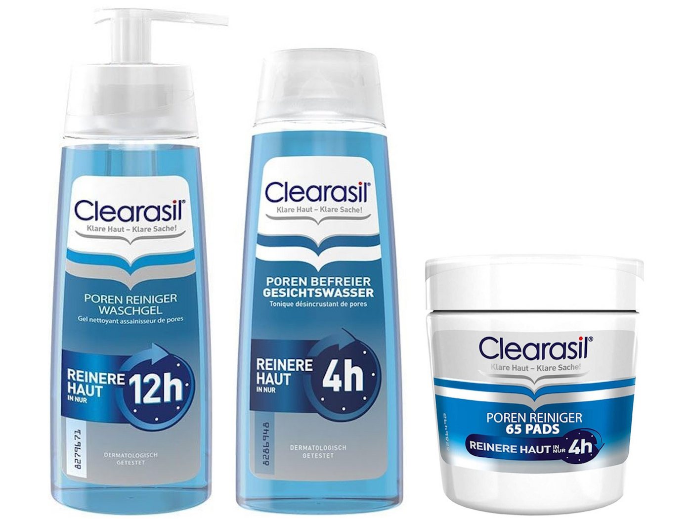 Clearasil Gesichtreinigungs-Set Clearasil Pads 65 Stück + Waschgel 200 ml + Gesichtswasser 200 ml, 3-tlg., Gesichtsreinigungs-Set