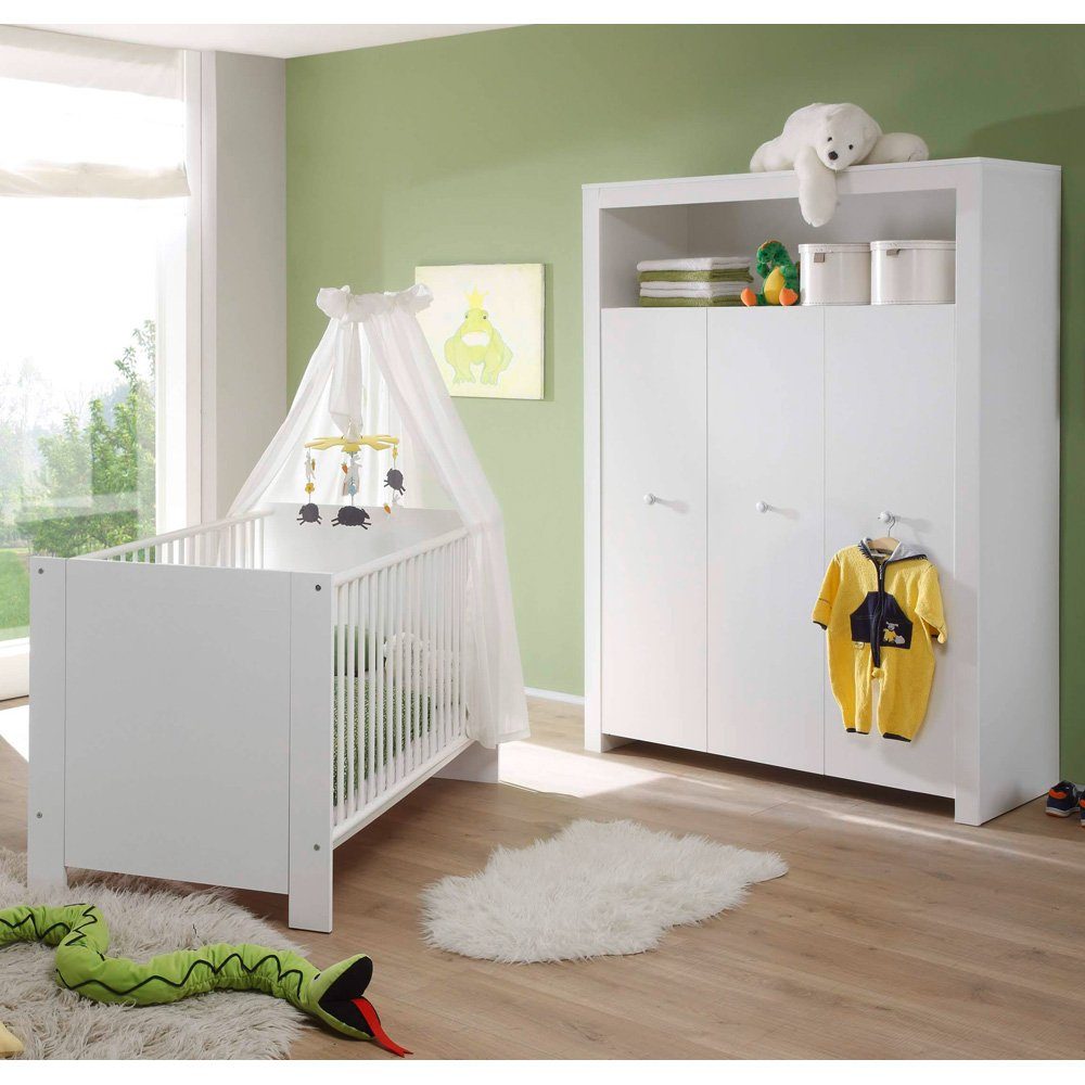 Lomadox Babyzimmer-Komplettset OLBIA-19, (2-tlg), Babyzimmer Kombi 2-tlg. mit Schlupfsprossen in weiß