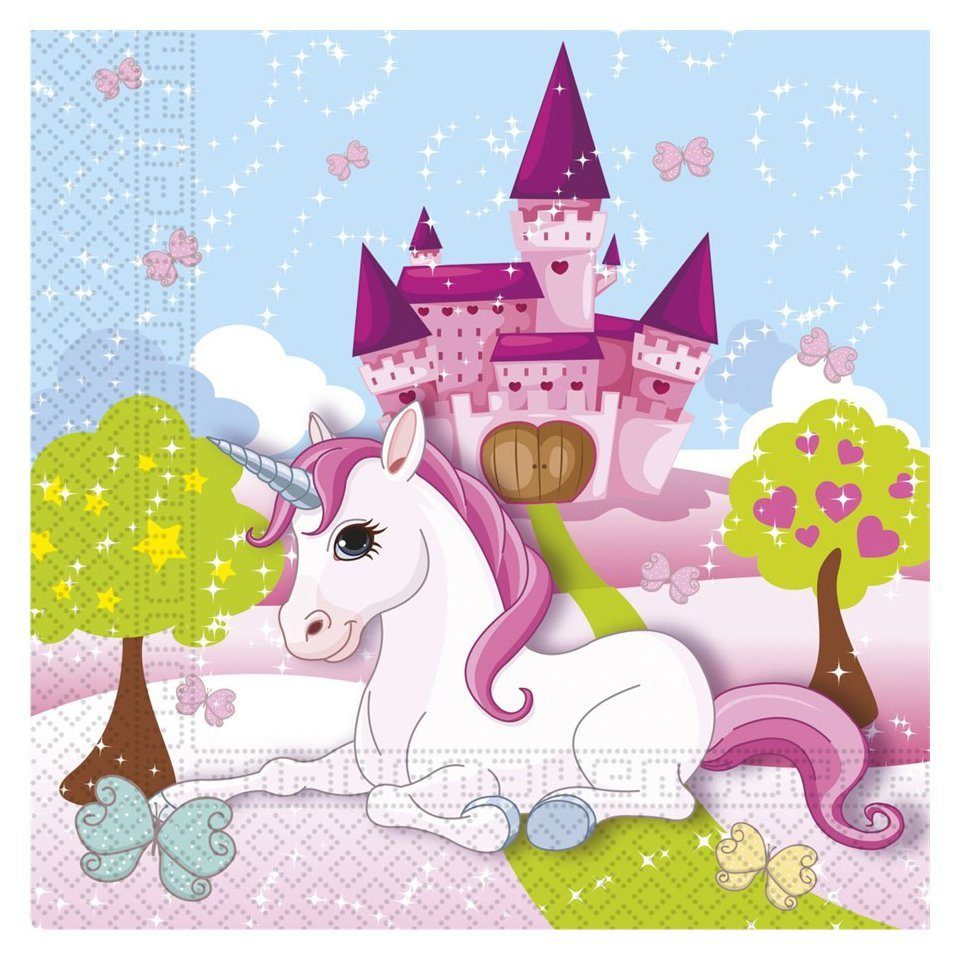 Metamorph Papierserviette 20 Einhorn Servietten, Partydeko für Deine Einhorn-Mottoparty zum Geburtstag!