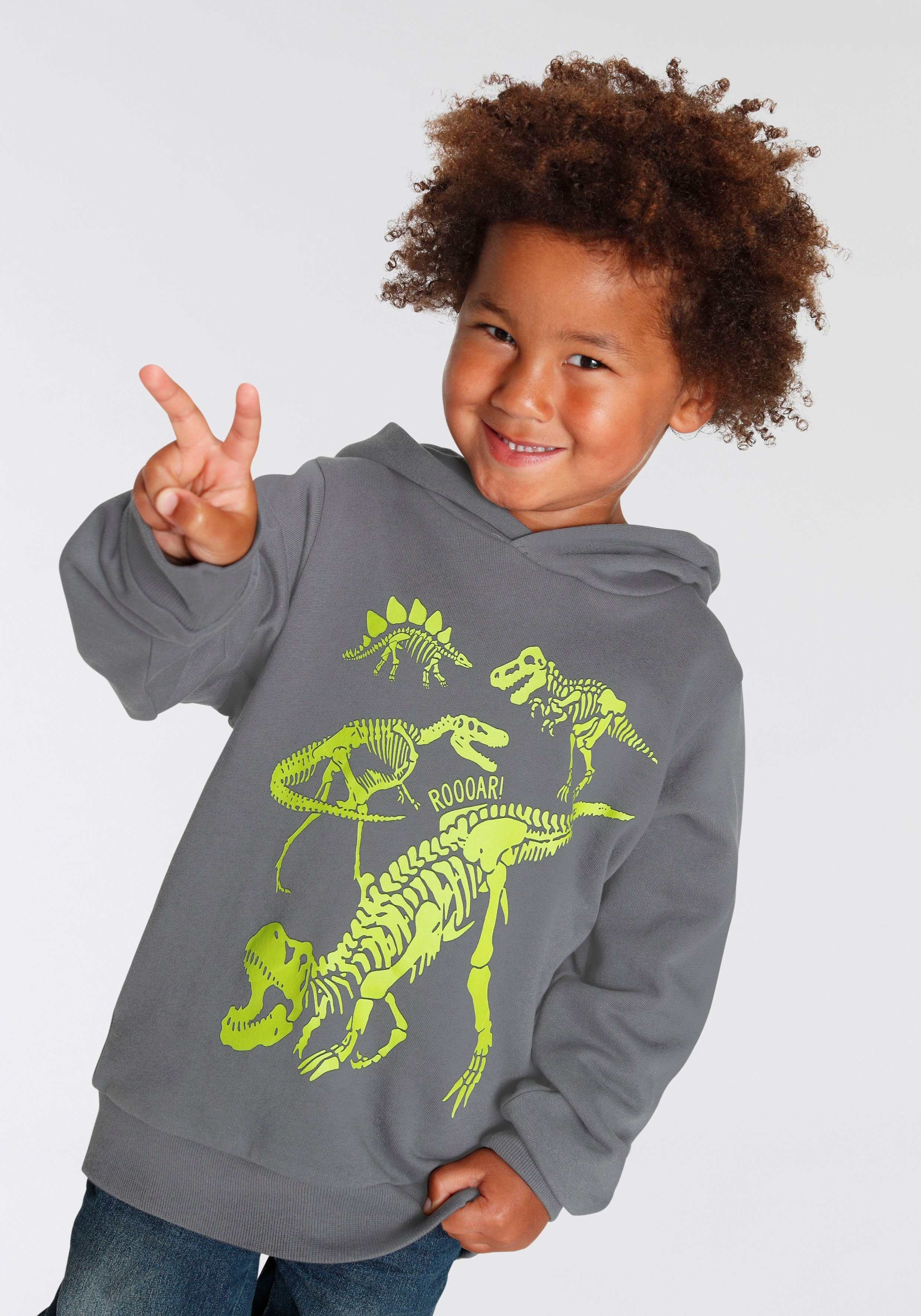 KIDSWORLD Kapuzensweatshirt DINO Langarm, Basic-Passform, mit stylischem Druck, aus Baumwolle