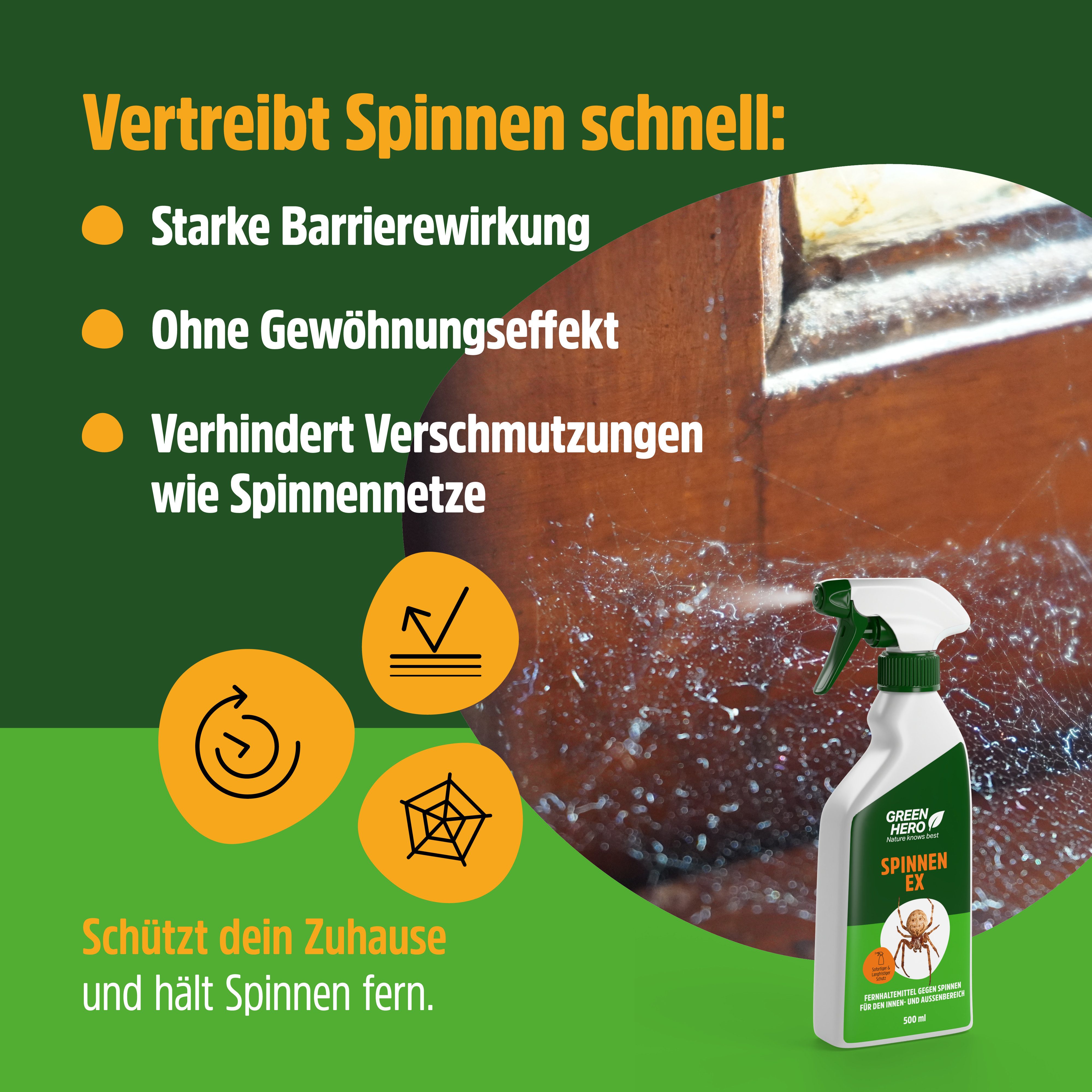 GreenHero Vergrämungsmittel Spinnen-Ex Spray zur Spinnenbekämpfung, 500 ml