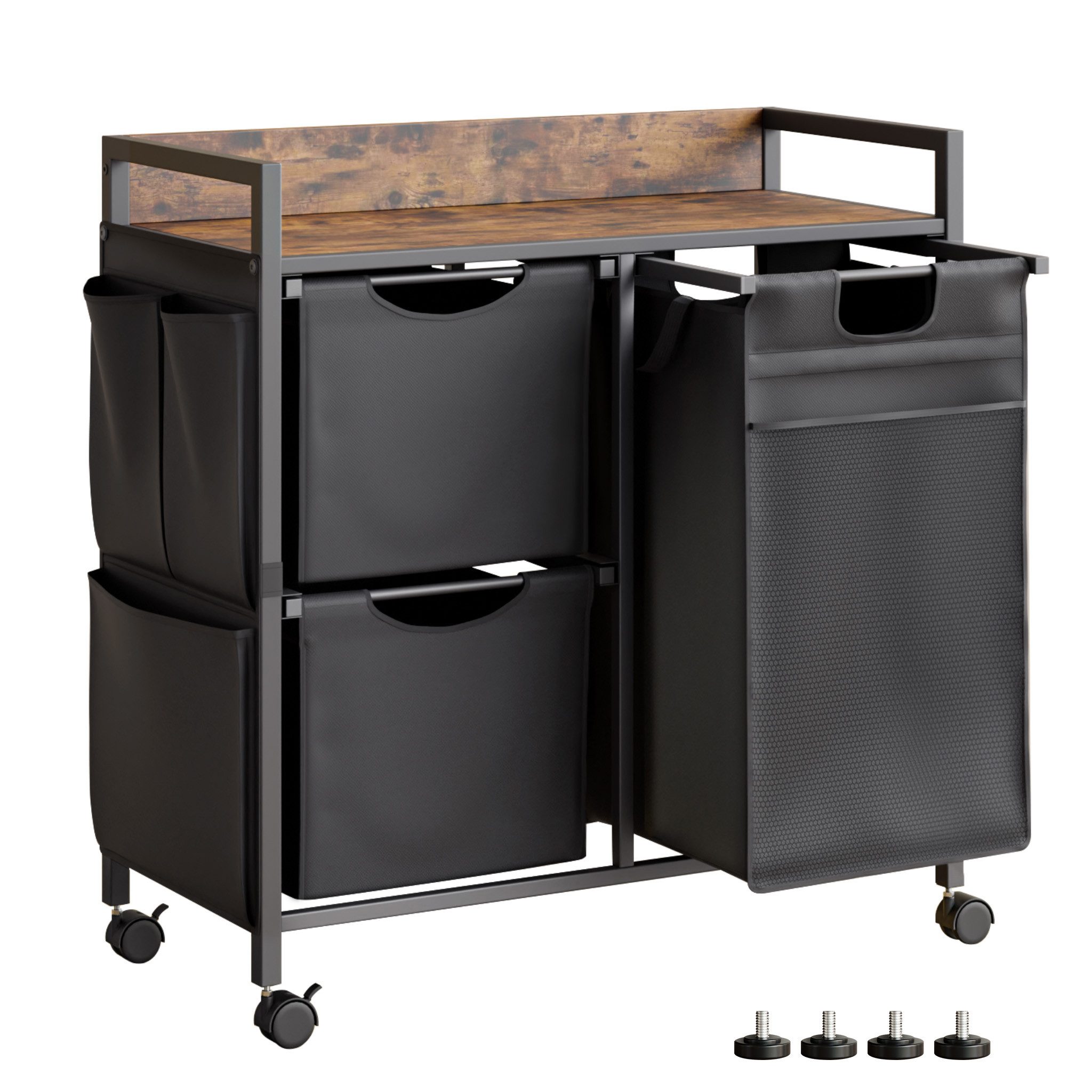 Mondeer Wäschekorb Metallgestell Wäschesammler (3 St., 100L), mit 3 abgetrennten Säcken, mit Ablage & austauschbaren Rollen