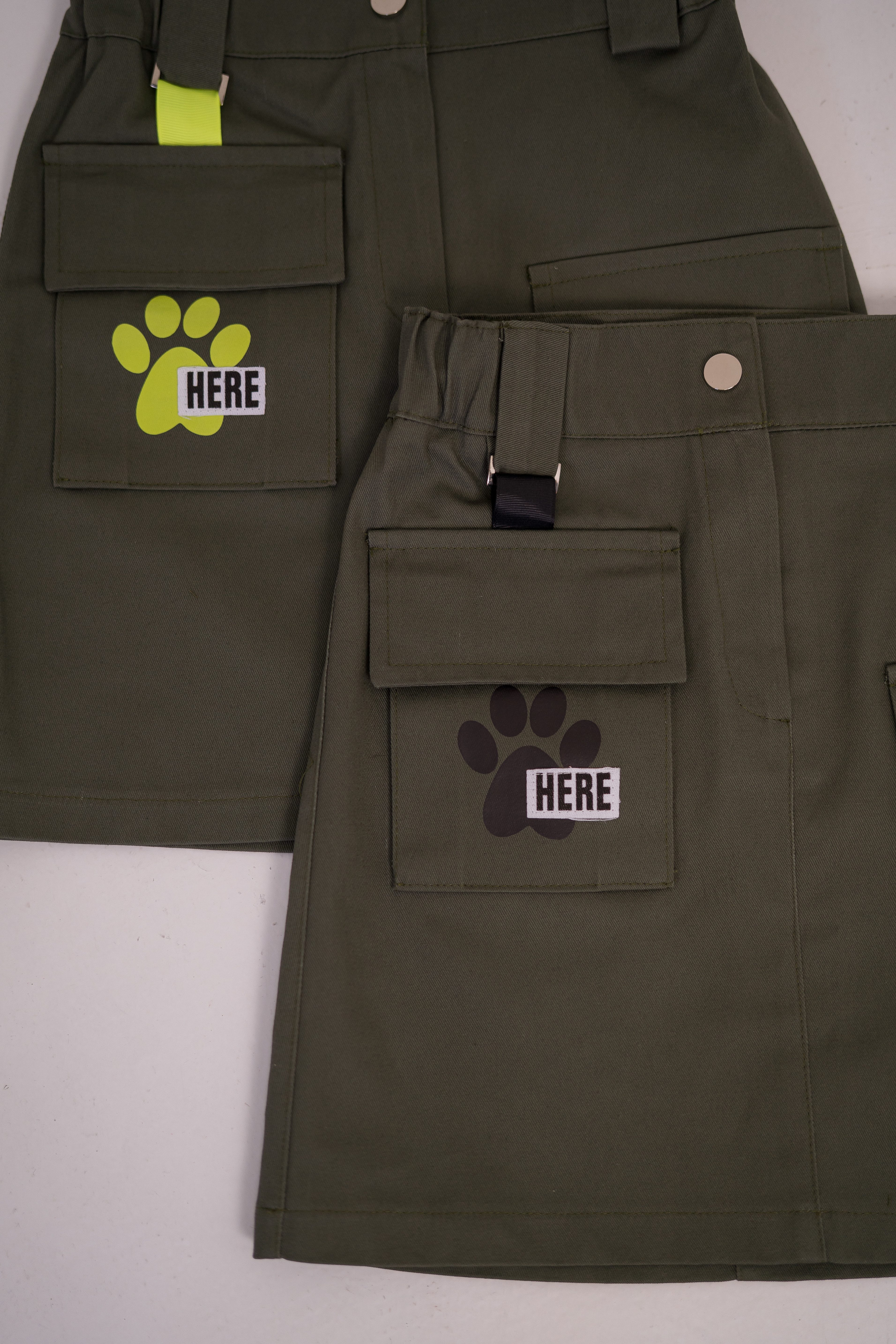 LEMONI Cargorock Cargo-Jeansrock mit Pfoten-Druck für Mädchen – khaki