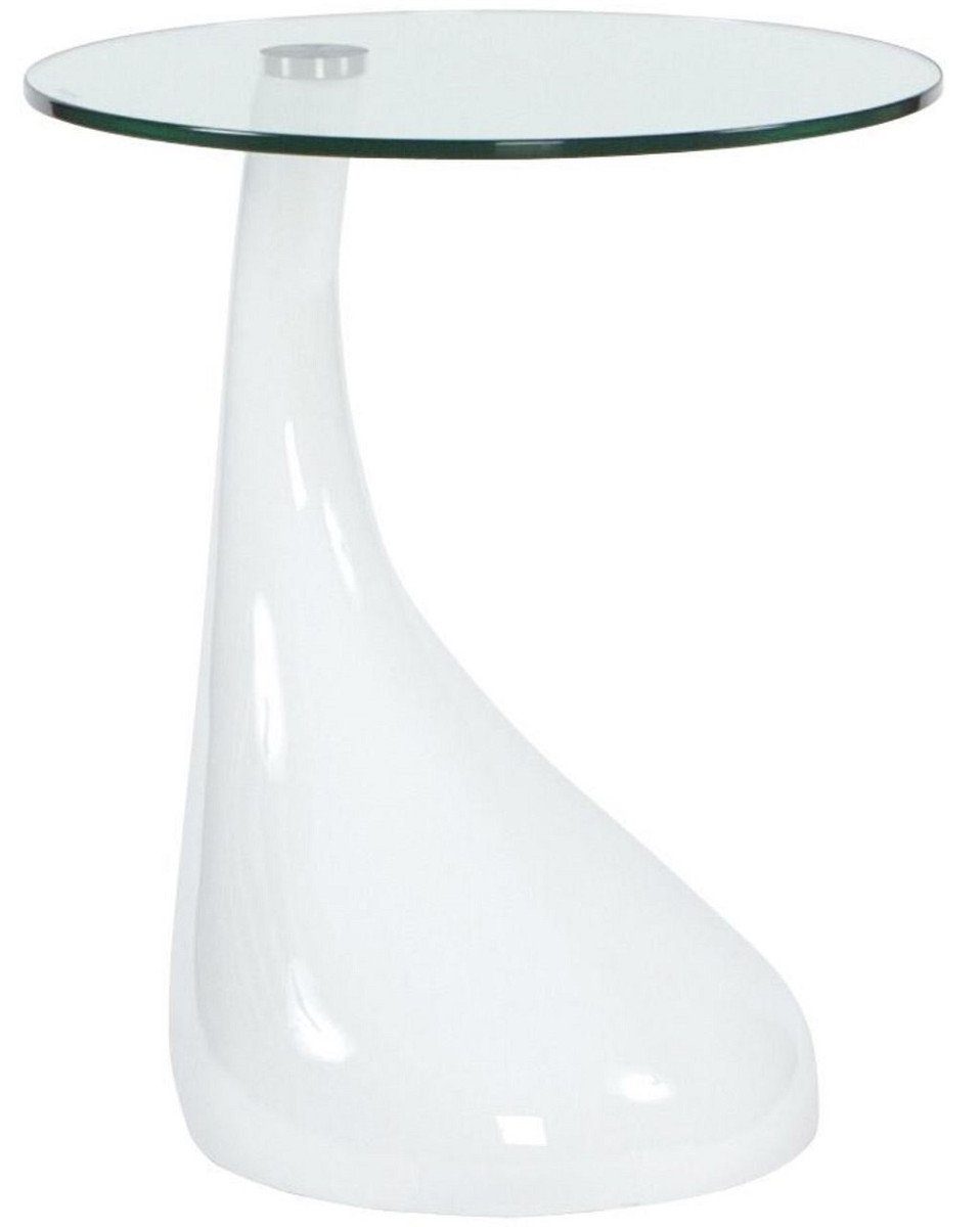 Casa Padrino Beistelltisch Beistelltisch Weiß Ø 45 x H. 54 cm - Moderner Fiberglas Tisch mit runder Glasplatte - Designermöbel