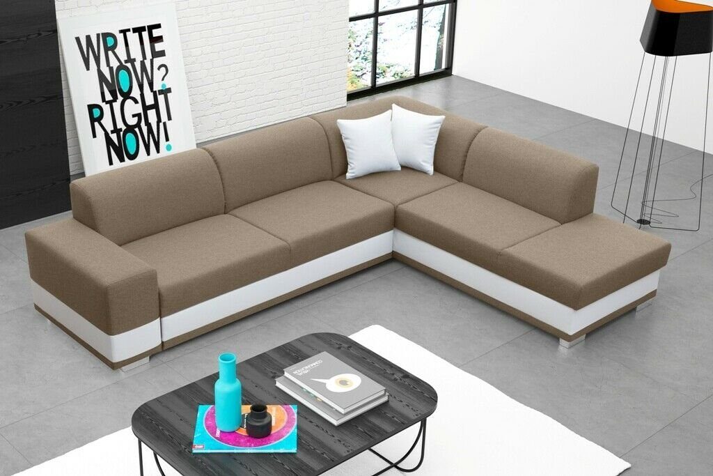 Beige/Weiß Wohnzimmer Grau Couch JVmoebel mit Ecksofa, L-Form Kissen Sofa Loungesofa Polstersofa