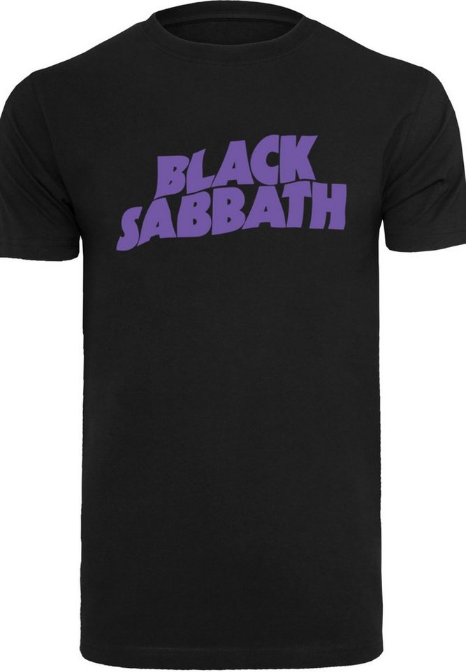 F4NT4STIC T-Shirt Black Sabbath Heavy Metal Band Wavy Logo Black Print,  Rippbündchen am Hals und Doppelnähte am Saum