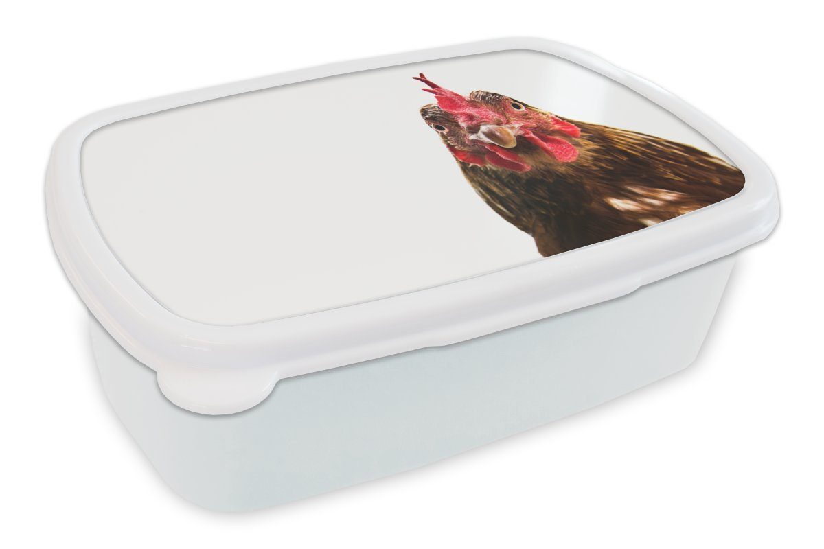 MuchoWow Lunchbox Nahaufnahme für und Kinder weiß Hahn für und Brotdose, Mädchen Kunststoff, Jungs (2-tlg), Fotodruck, Brotbox Erwachsene