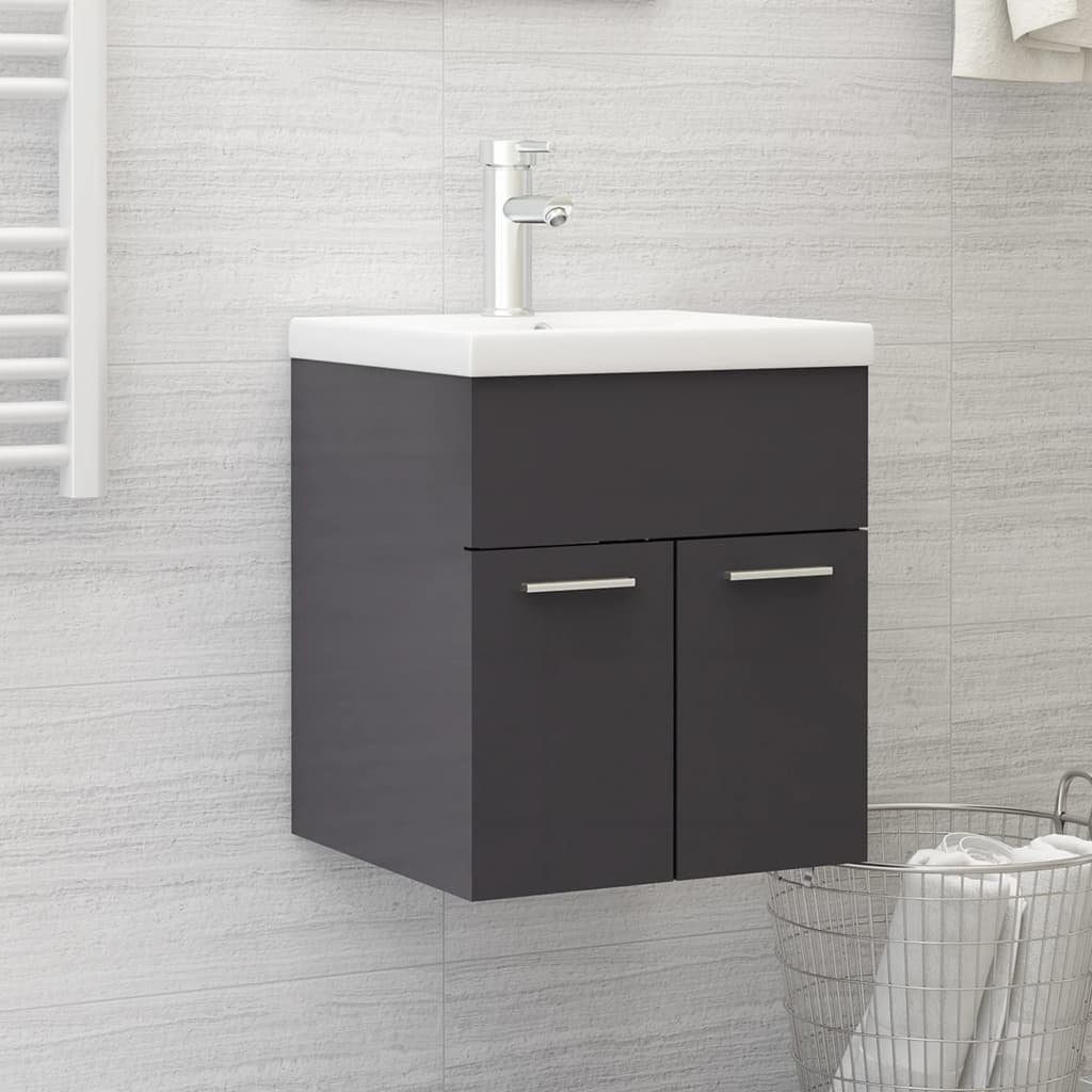 vidaXL Badezimmerspiegelschrank Waschbeckenunterschrank mit Einbaubecken Hochglanz-Grau (1-St)