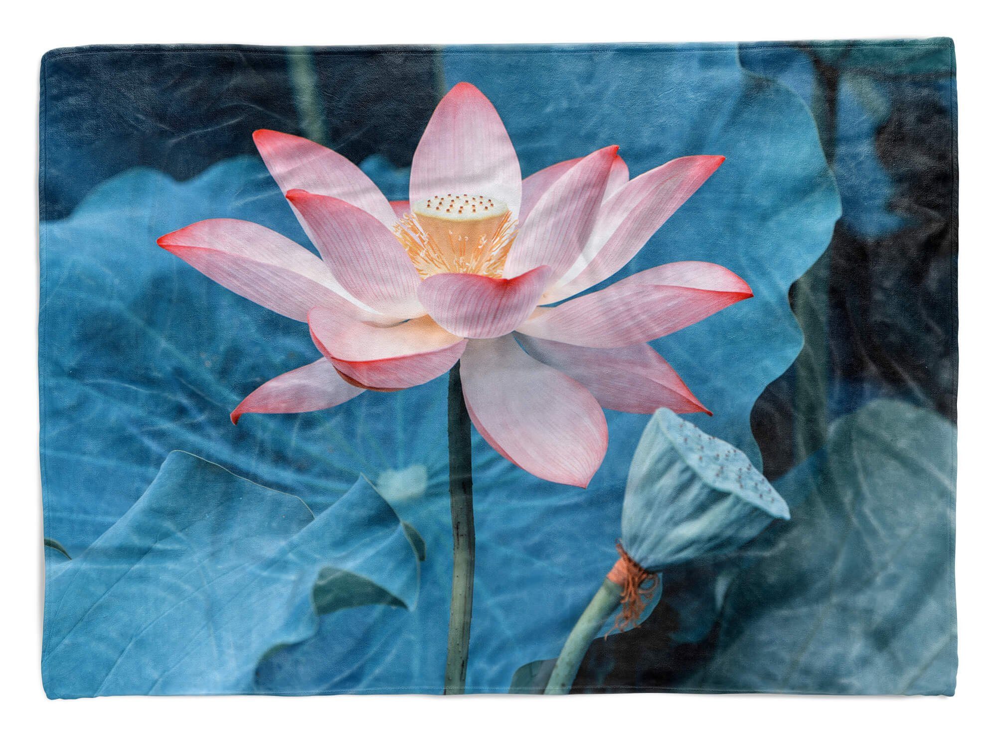 Handtücher Strandhandtuch (1-St), Saunatuch mit Handtuch Kuscheldecke Handtuch Lotus Art Baumwolle-Polyester-Mix Fotomotiv Sinus Blüte, Blume