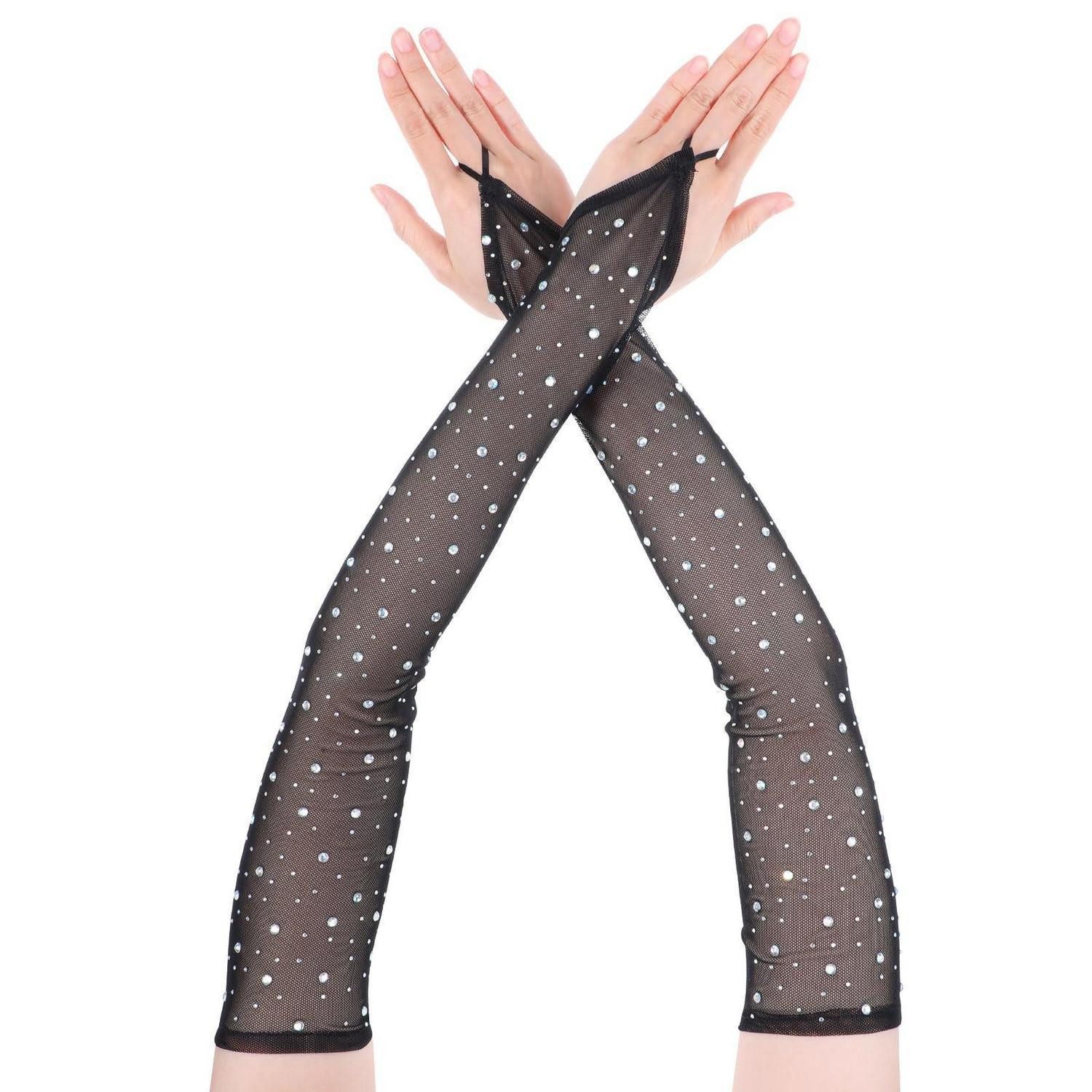 LuxusKollektion Abendhandschuhe Handschuhe Fingerlos Opern Glitzer Strass Schwarz Damen (1-St)