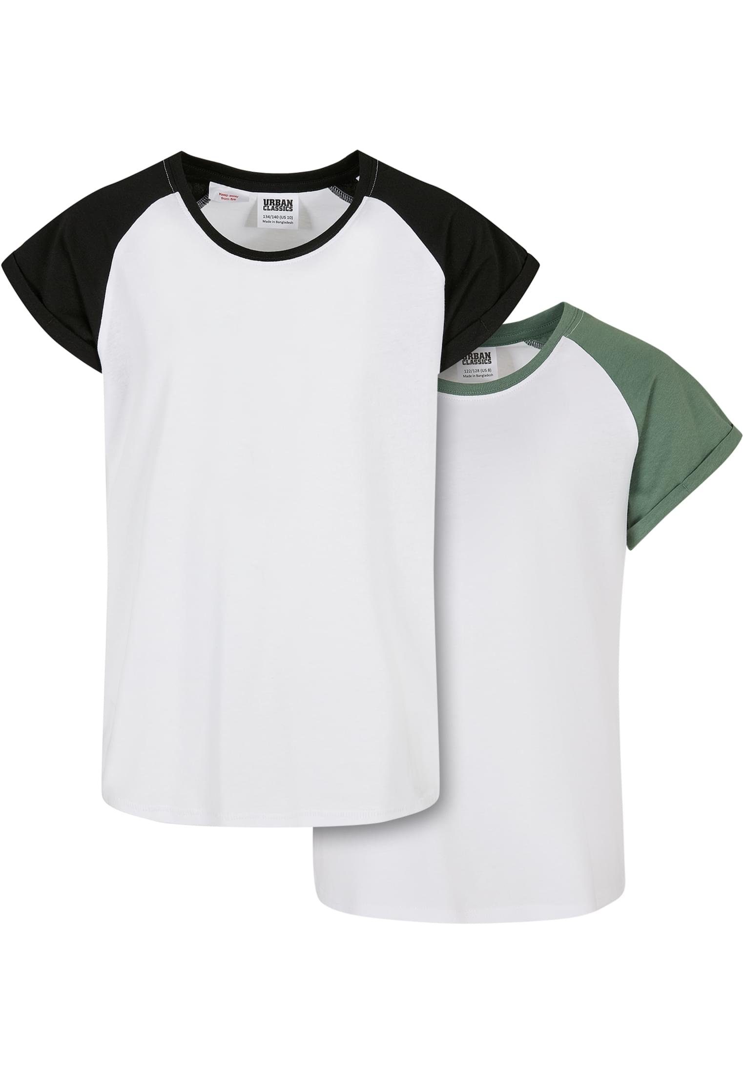 URBAN CLASSICS Kurzarmshirt Kinder Girls Contrast Raglan Tee 2-Pack (1-tlg) white/saliva white/black