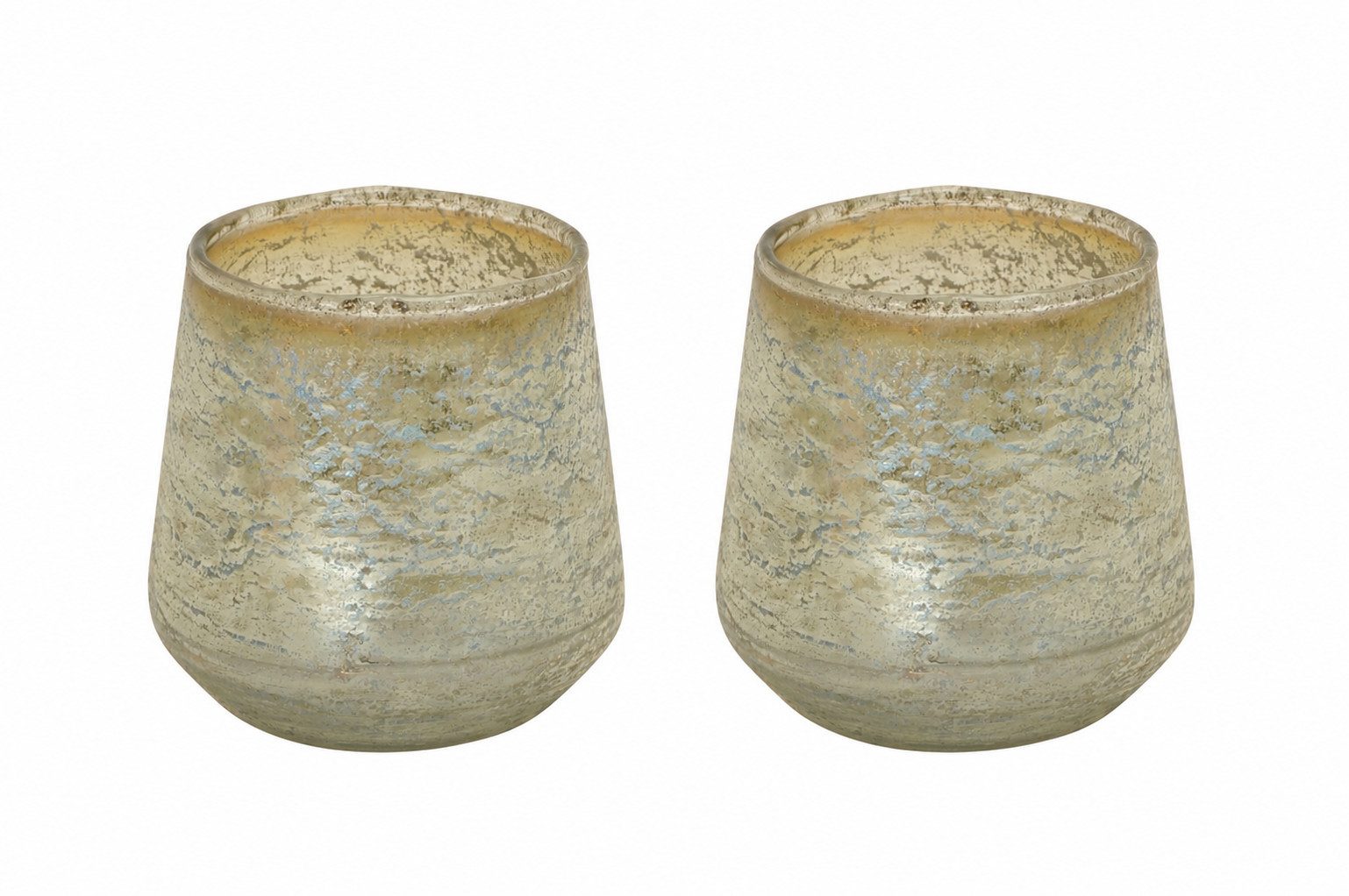 finehomegarden Windlicht Glas Grün-Silber 2er Set Ø10cmH10cm Glas im Vintage-Look Dekorative (Spar-Set, 2 St., 2er-Set), Teelichthalter für Wohnzimmer, Tischdeko und festliche Anlässe