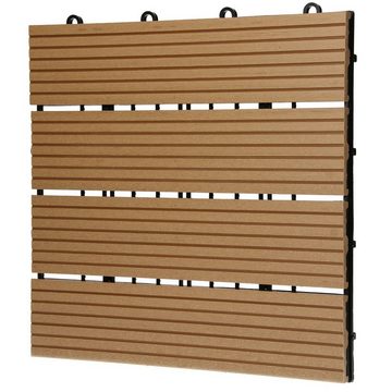 ECD Germany WPC-Fliesen Bodenbelag Terrassendielen Balkonfliesen Klickfliesen Holzfliesen, 55 St., 55er Set, Teak 30x30cm 55er Spar Set 5m² Holzoptik mit Drainage Klicksystem