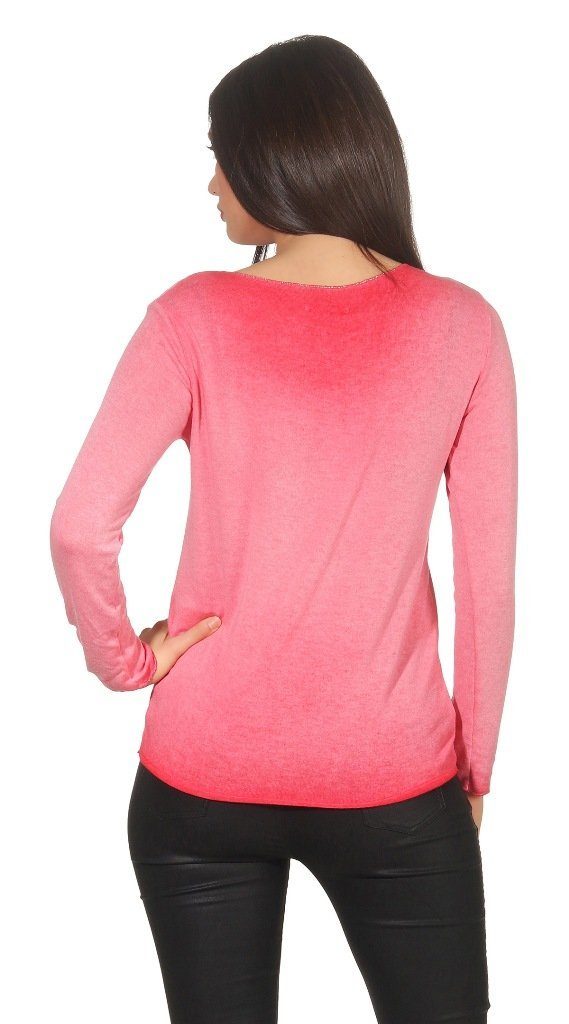 Mississhop Rundhalspullover Leichter Pullover Pulli 303 Sweatshirt mit Wascheffekt Rot Strick