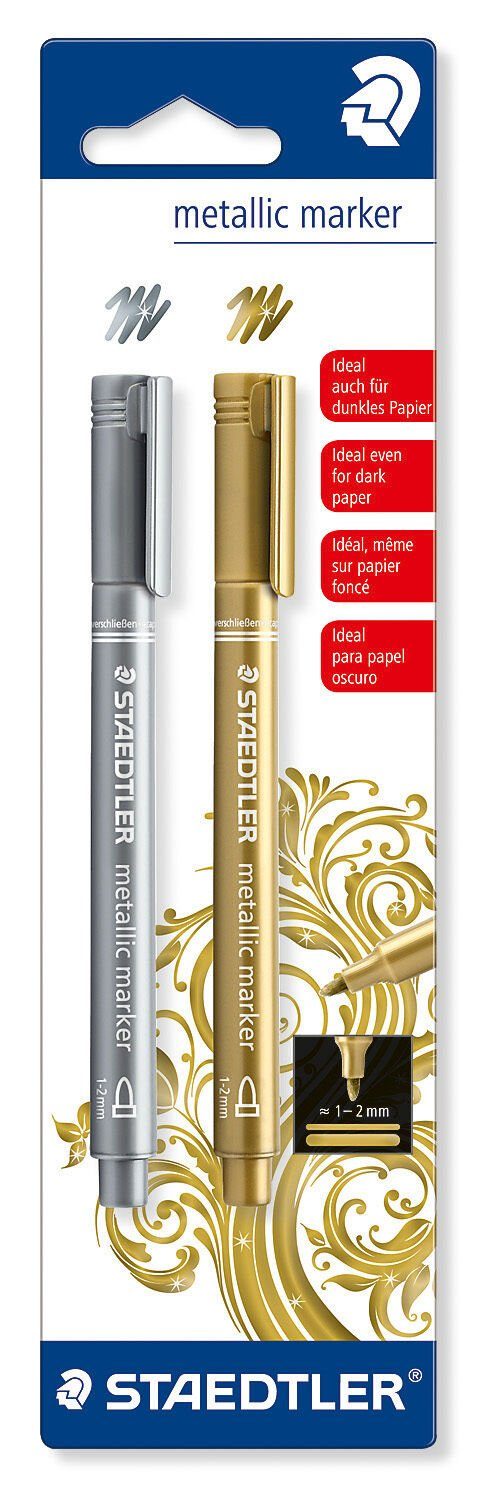 STAEDTLER Marker 8323-S BK2 metallic gold & silber 1-2 mm Lackmarker, pigmentierte Tinte