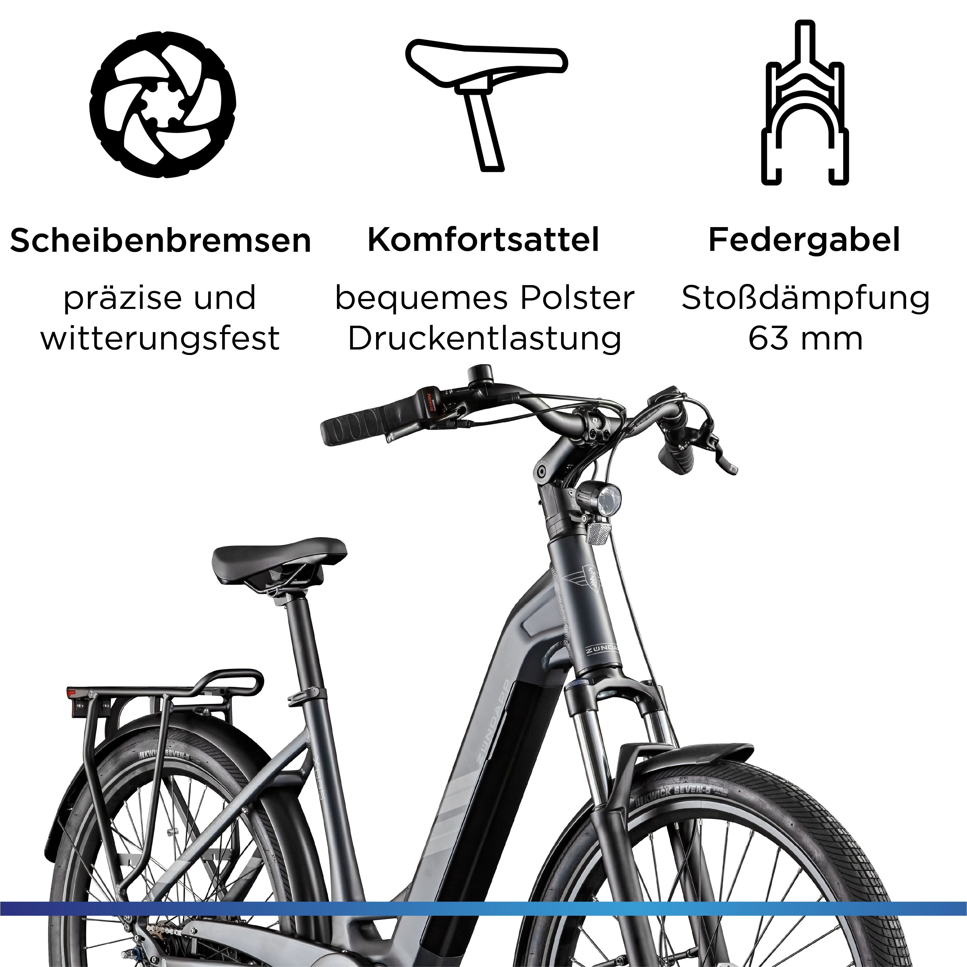 Zündapp E-Bike Cityrad X885, 7 Gang, Nabenschaltung, Mittelmotor, 550 Wh