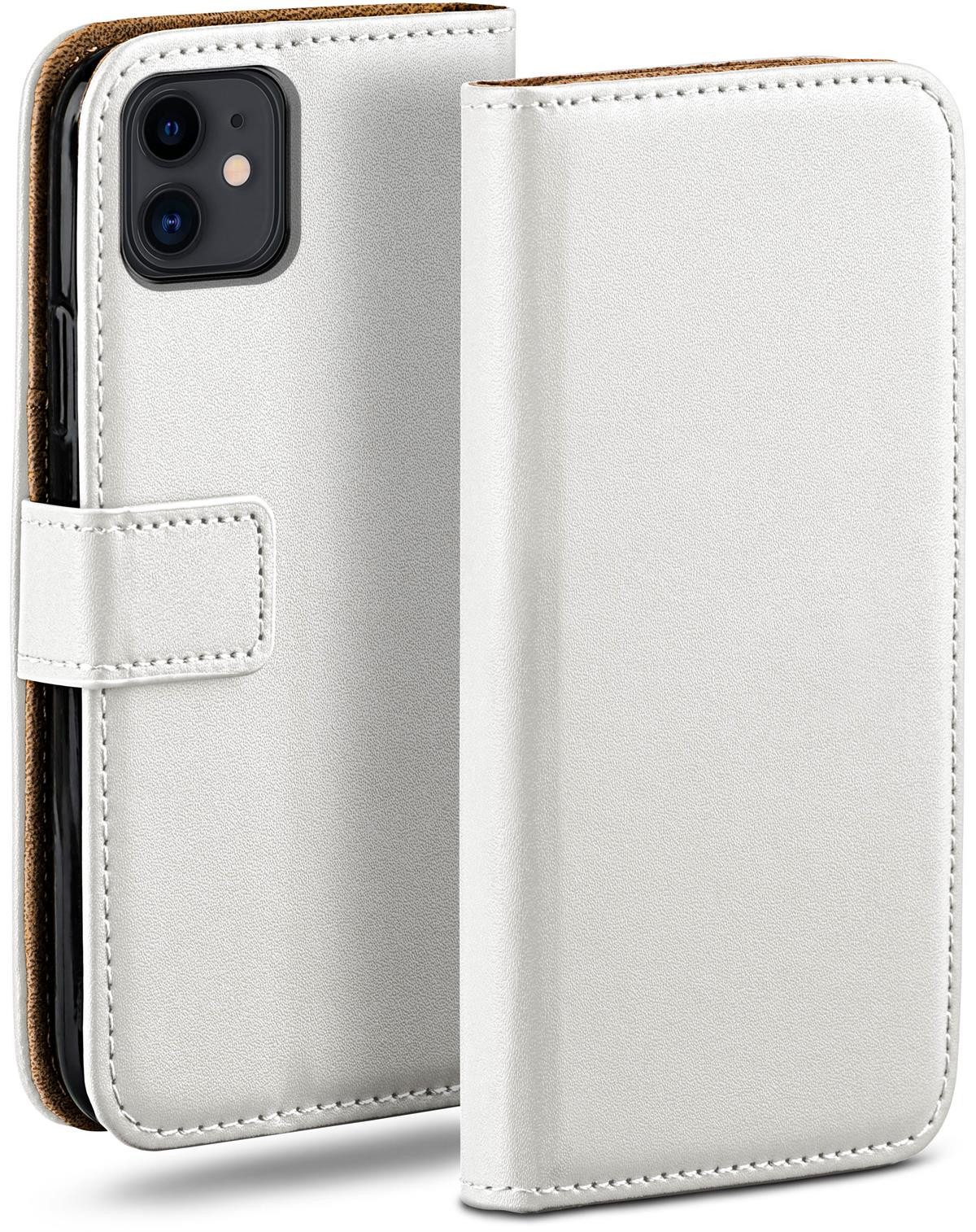 moex Handyhülle für iPhone 11 Hülle Klappbar Book Case Weiß 6,1 Zoll, Klapphülle Kartenfach Flip Cover Handytasche Leder Optik Schutzhülle