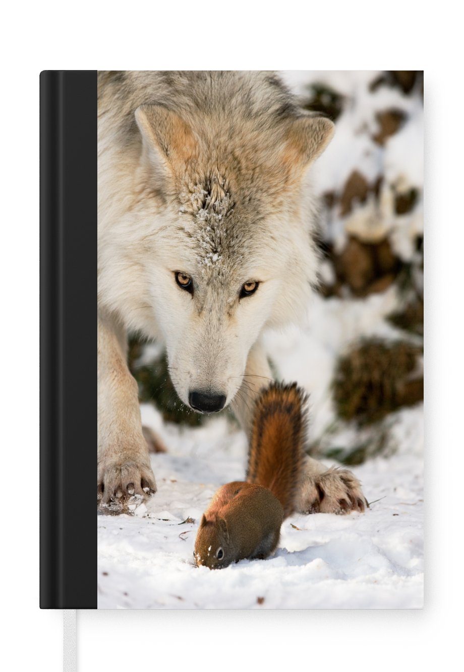 MuchoWow Notizbuch Eichhörnchen - Wolf - Schnee - Winter, Journal, Merkzettel, Tagebuch, Notizheft, A5, 98 Seiten, Haushaltsbuch