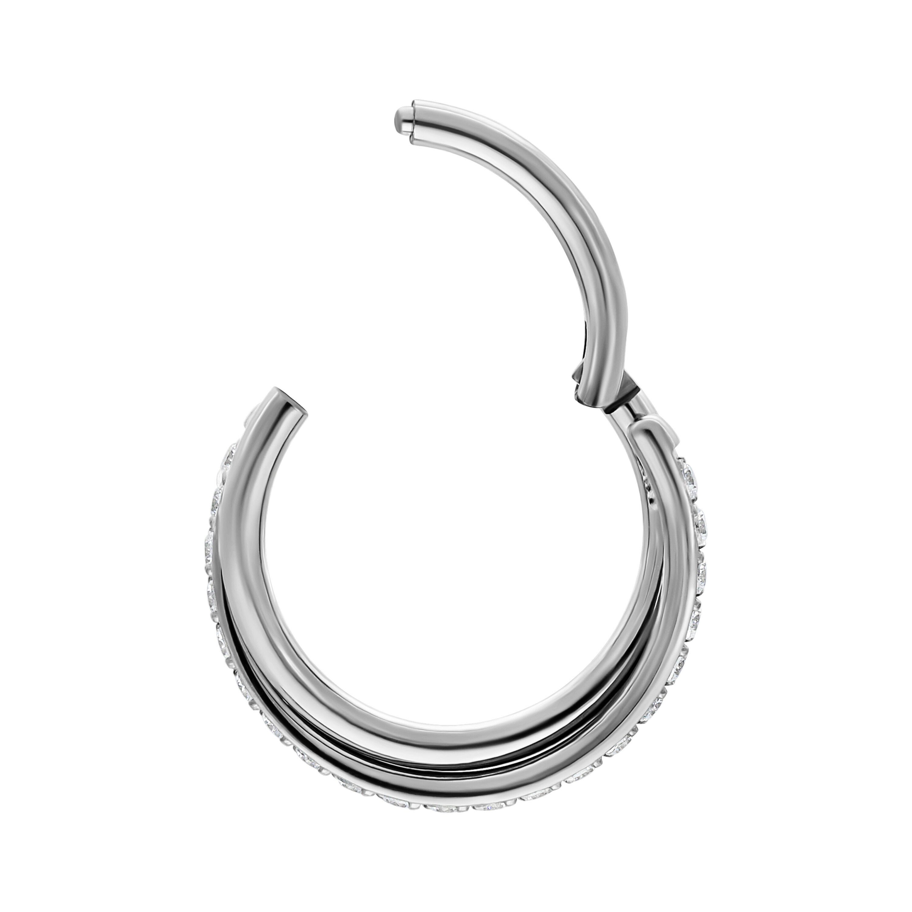 Wildcat Nasenpiercing Crossed Crystal Clicker für Ohr, Nase, Lippe, Bauchnabel, 1 Stück, Titan Grad 23 - wasserfest, hautverträglich, Silber-Kristallklar