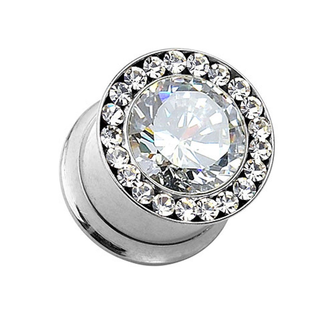 Taffstyle Plug Piercing Edelstahl Multi Kristalle Silber, Ohr Plug