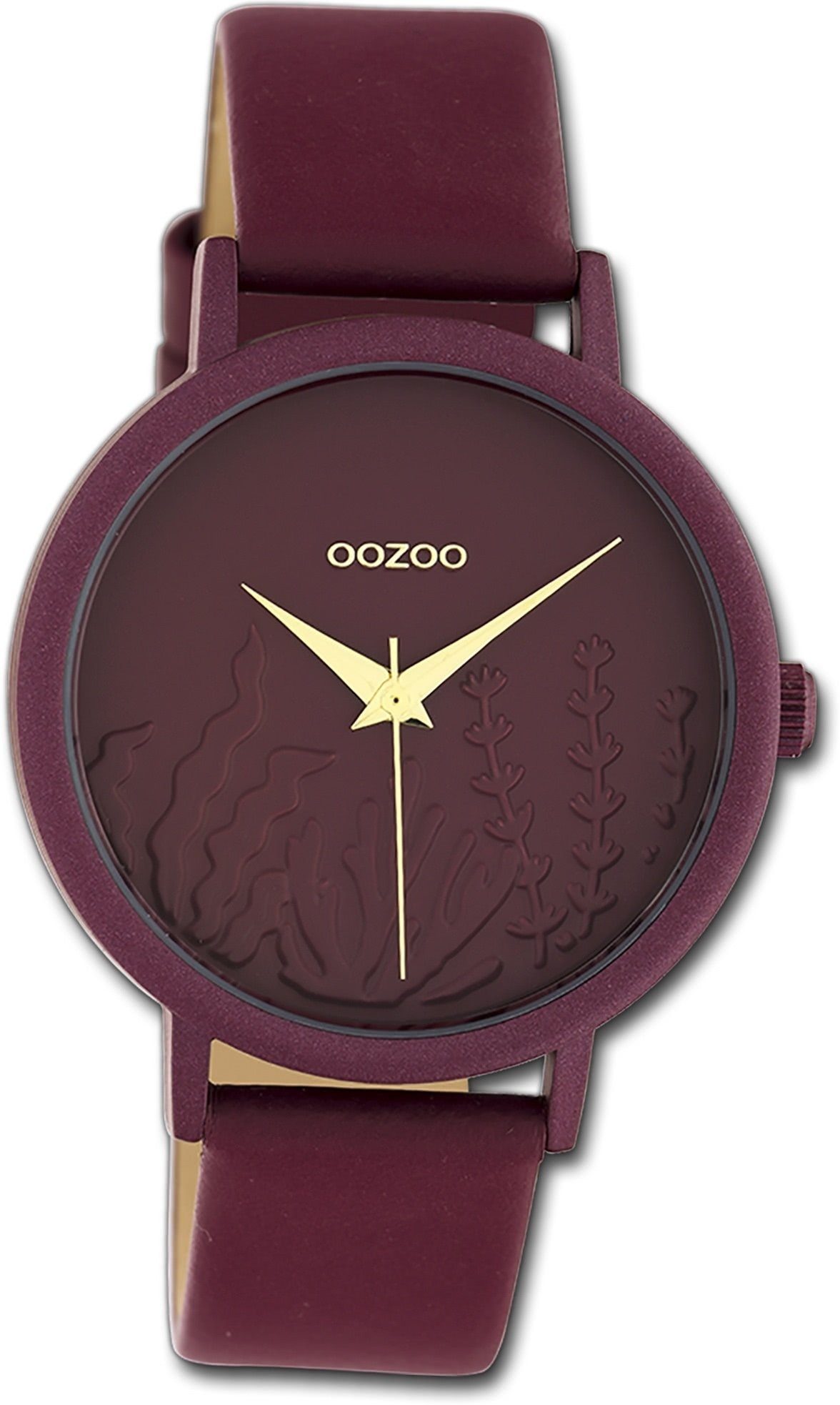 OOZOO Quarzuhr Oozoo Damen Armbanduhr Timepieces, Damenuhr Lederarmband violett, lila, rundes Gehäuse, mittel (ca. 35mm)