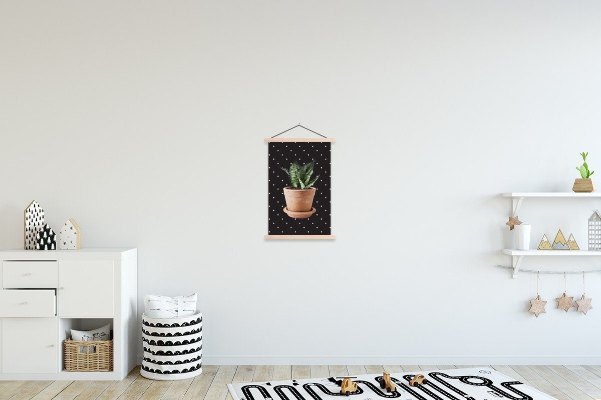 MuchoWow Poster Pflanze - Blumentopf - Dots, (1 St), Posterleiste, Textilposter für Wohnzimmer, Bilderleiste, Magnetisch