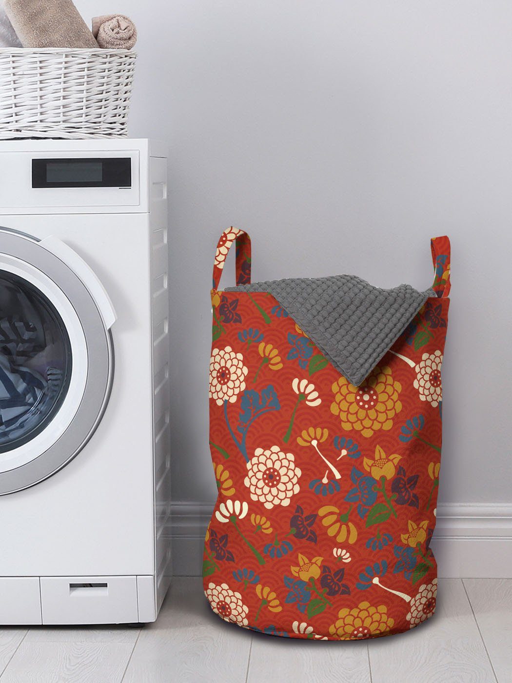 Kordelzugverschluss für Abakuhaus Jahrgang Blumen-Silhouetten Wäschekorb Griffen Waschsalons, Wäschesäckchen mit