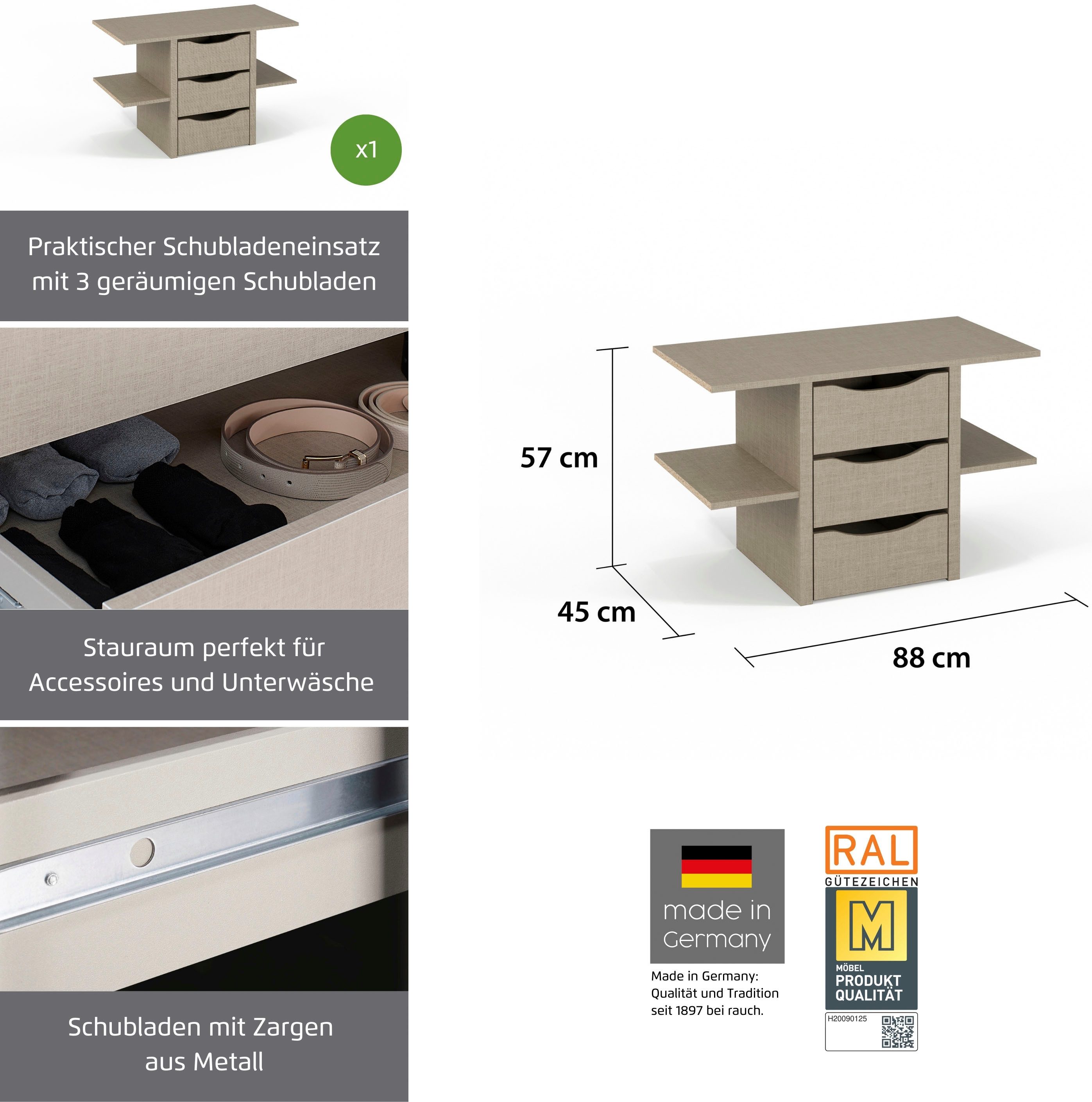 rauch Schubladeneinsatz Zubehör für Rauch-Schränke ORANGE/BLUE, mit 3 Schubladen und Metallauszügen Breite 88 cm, Tiefe 45 cm