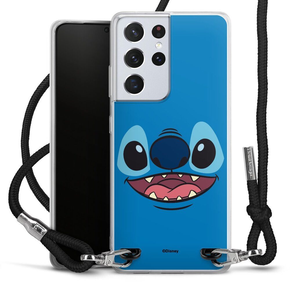 DeinDesign Handyhülle Lilo & Stitch Disney Offizielles Lizenzprodukt Stitch Closeup, Samsung Galaxy S21 Ultra 5G Handykette Hülle mit Band Cover mit Kette
