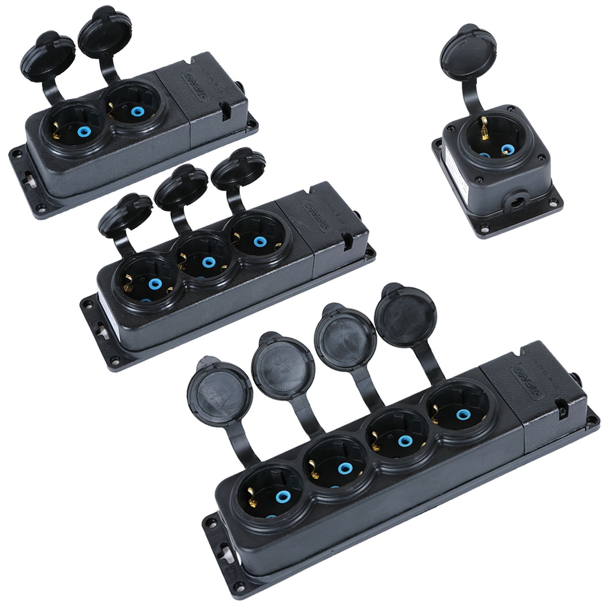 Home4Living Verteiler-Steckdosenleiste 1,2,3,4-Fach schwarz max.250V 16A Mehrfachsteckdose, mit Schutzkappe