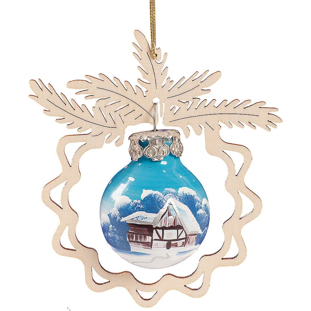 Erzgebirge-Palast Dekohänger Christbaumschmuck Glaskugel in Zweig - Winterlandschaft (8cm) von Saic